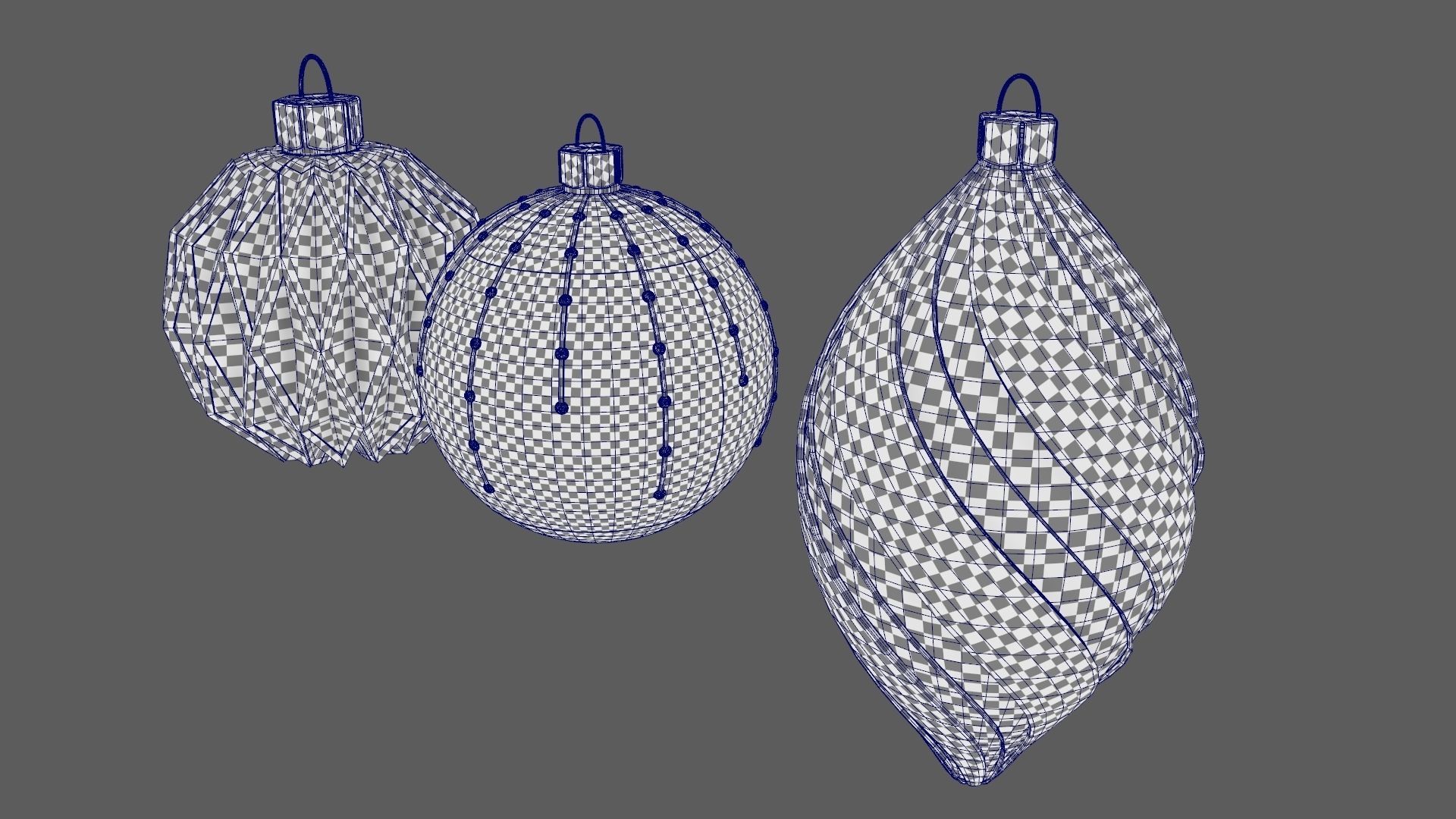 Christmas Tree Ornament Set5 - Blue White Low-poly 3D model_10