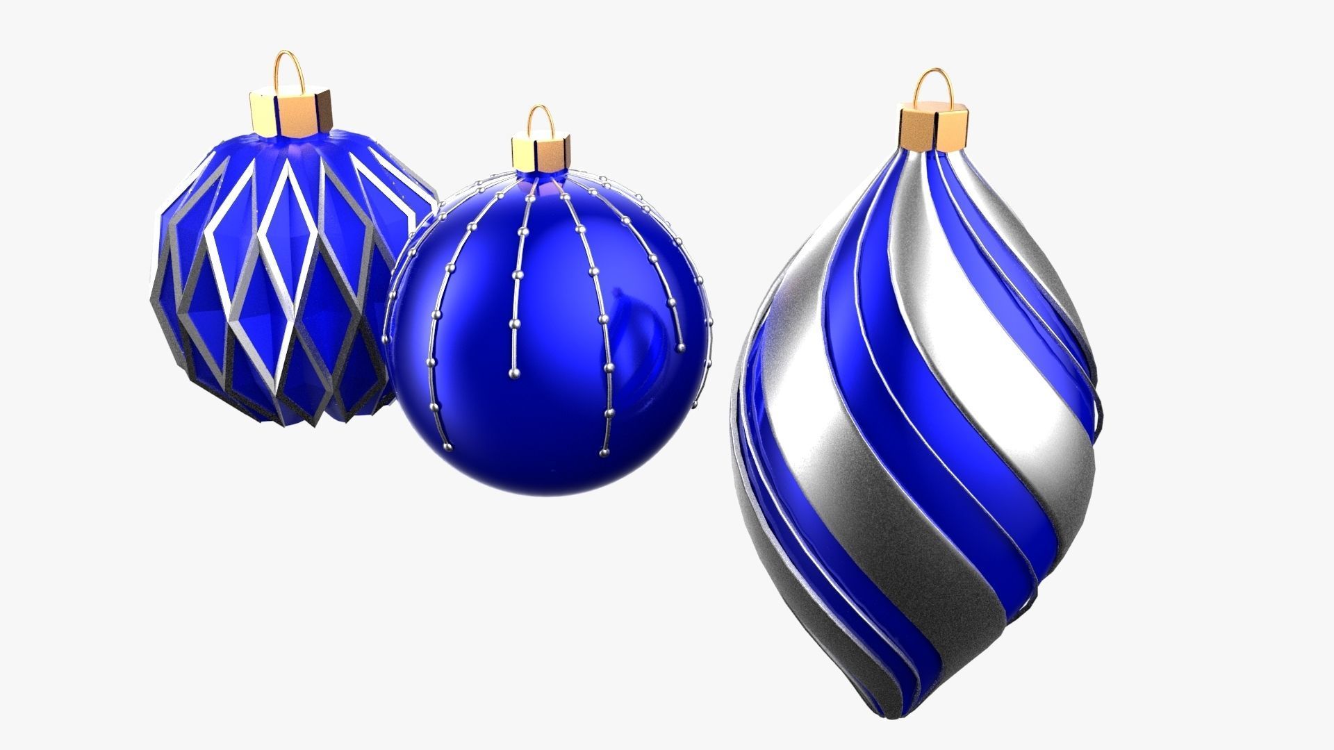 Christmas Tree Ornament Set5 - Blue White Low-poly 3D model_2