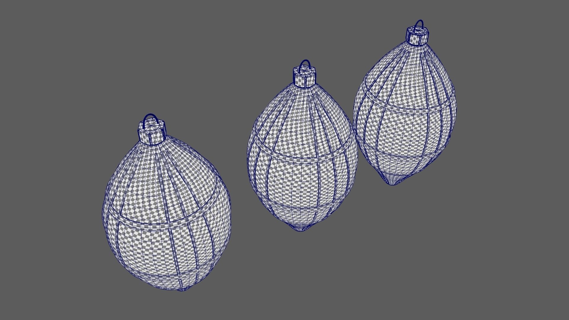 Christmas Tree Ornament Set6 - Blue White Low-poly 3D model_11