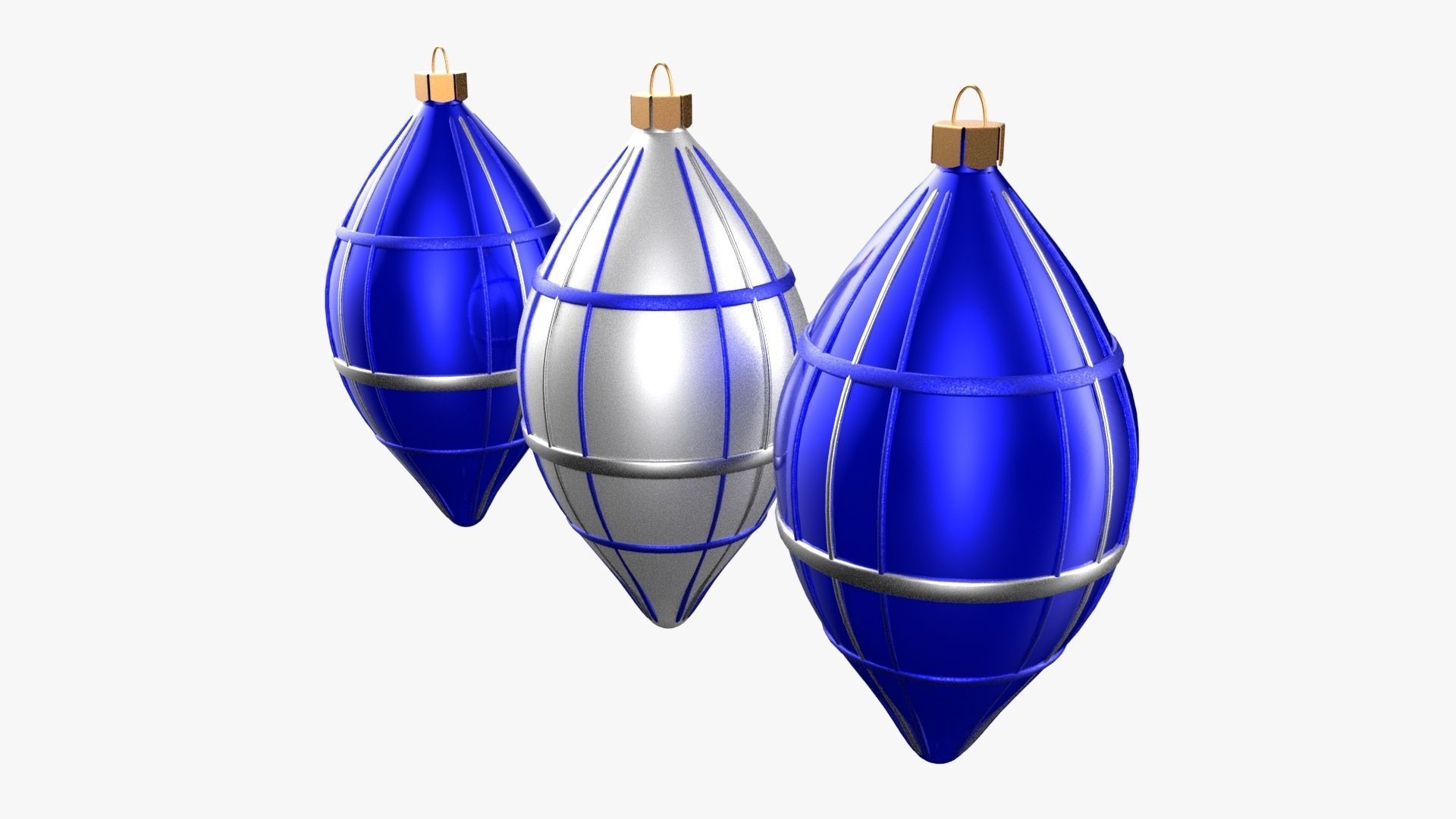 Christmas Tree Ornament Set6 - Blue White Low-poly 3D model_4