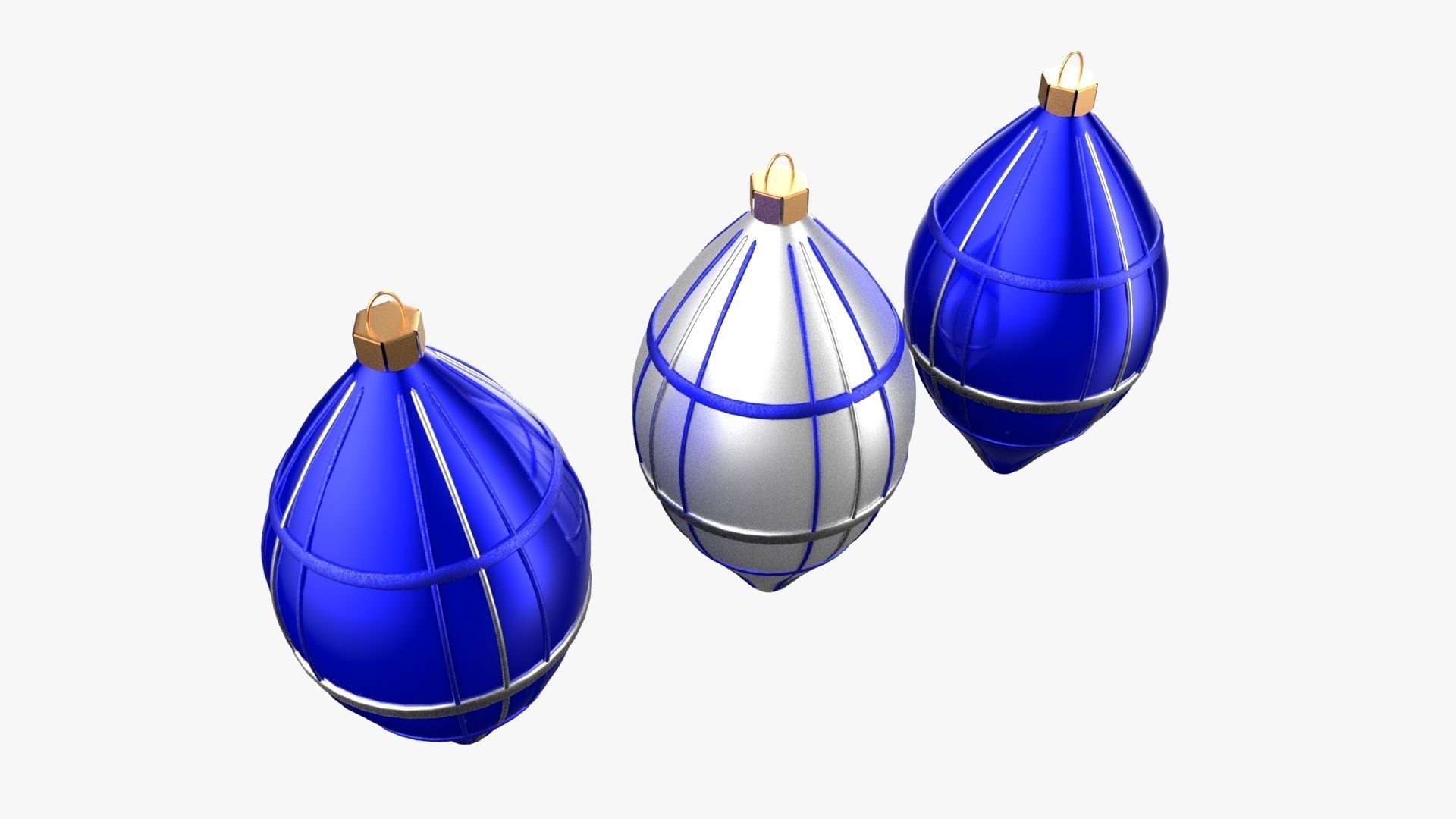 Christmas Tree Ornament Set6 - Blue White Low-poly 3D model_3