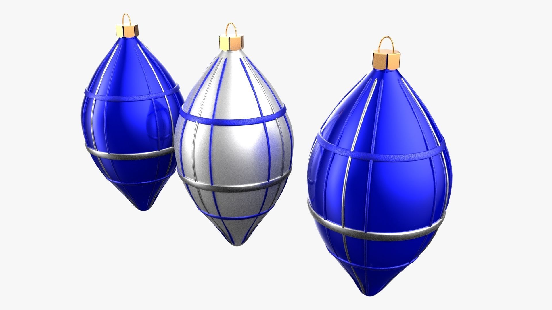 Christmas Tree Ornament Set6 - Blue White Low-poly 3D model_2