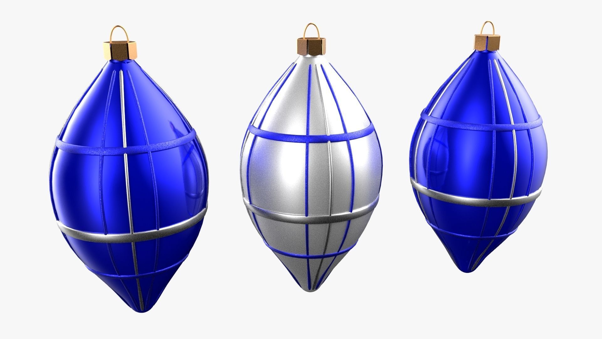 Christmas Tree Ornament Set6 - Blue White Low-poly 3D model_1