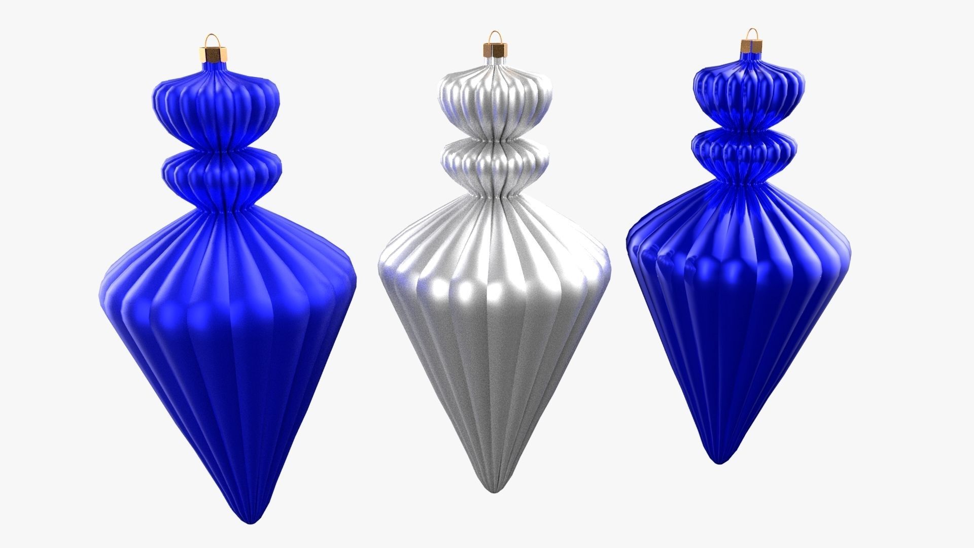 Christmas Tree Ornament Set10 - Blue White Low-poly 3D model_1