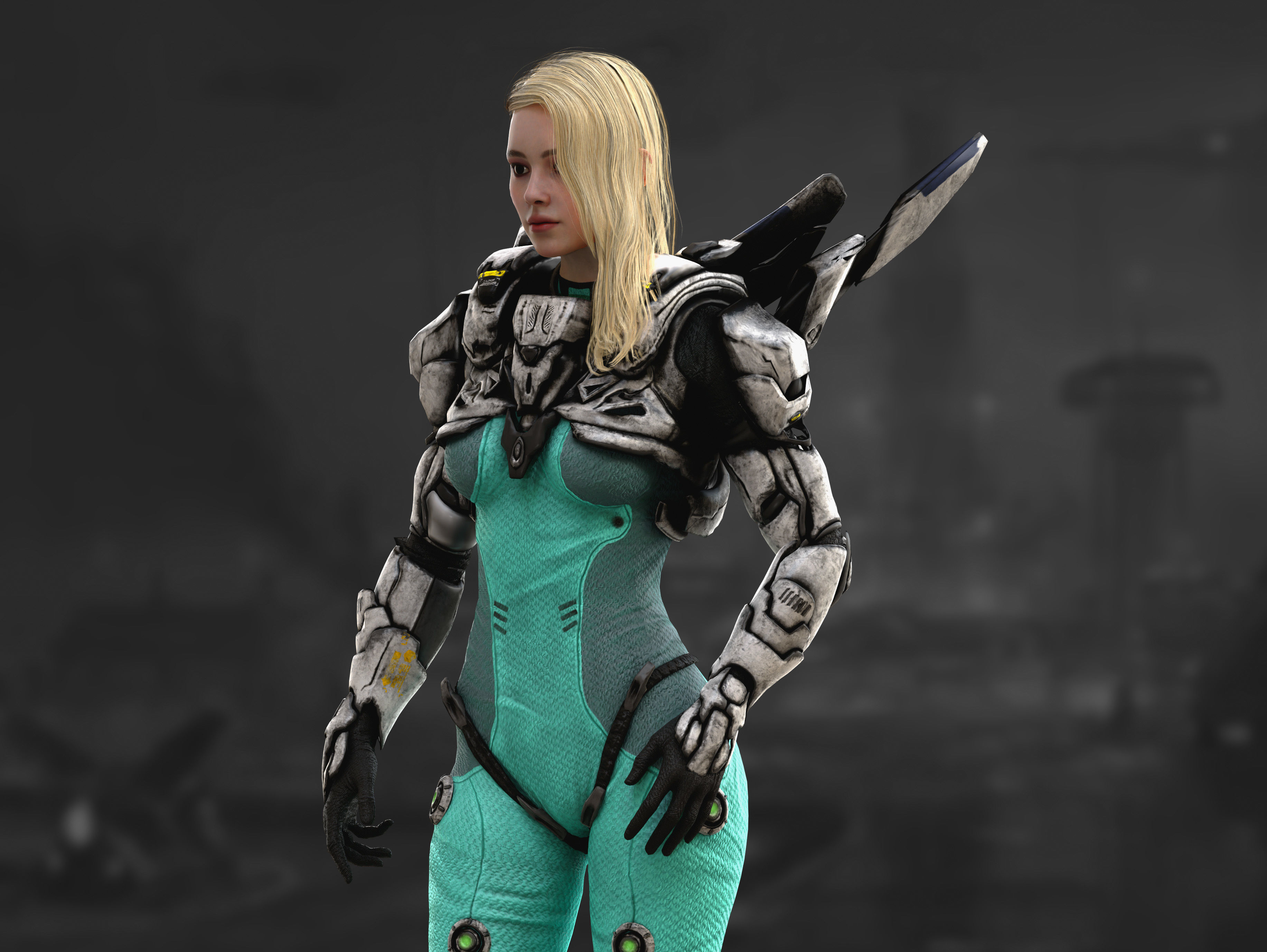 Sci Fi Girl Astronaut Low-poly 3D model_5