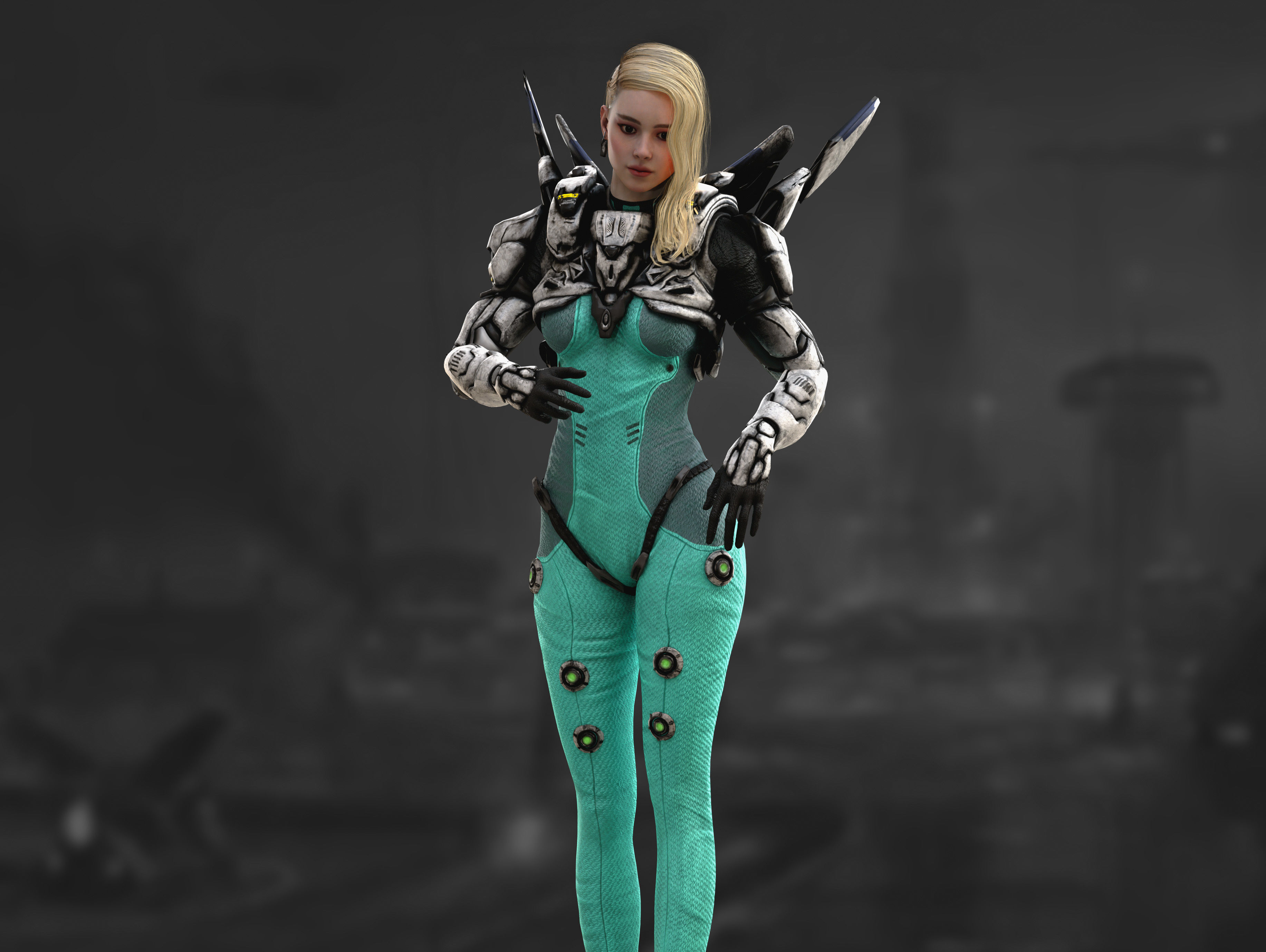 Sci Fi Girl Astronaut Low-poly 3D model_7