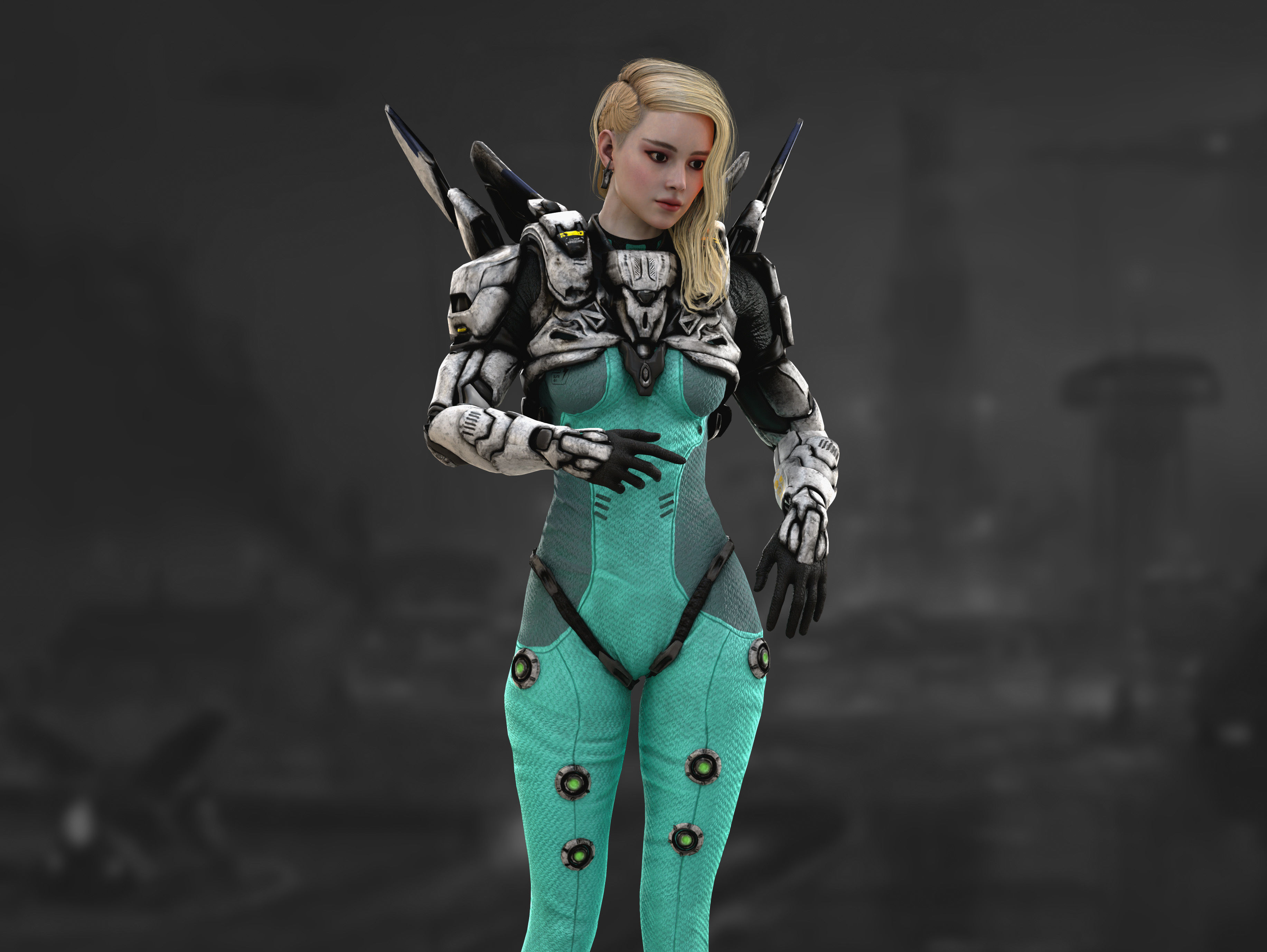 Sci Fi Girl Astronaut Low-poly 3D model_9