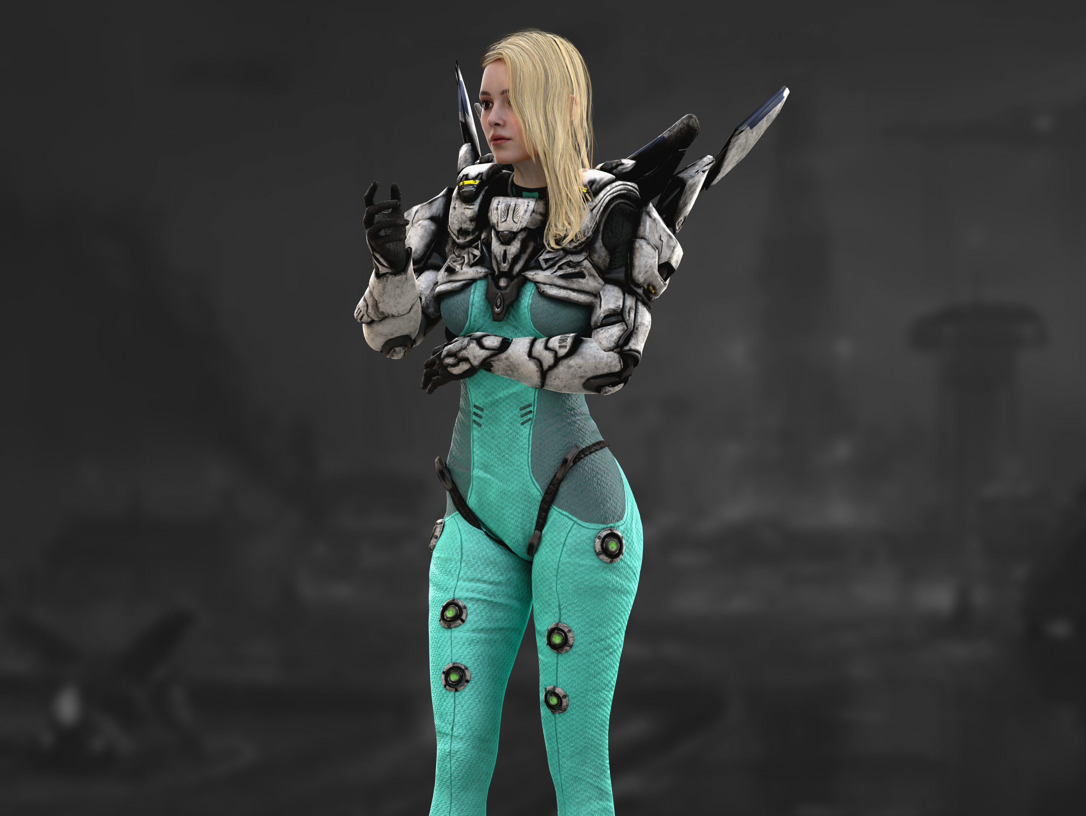 Sci Fi Girl Astronaut Low-poly 3D model_10