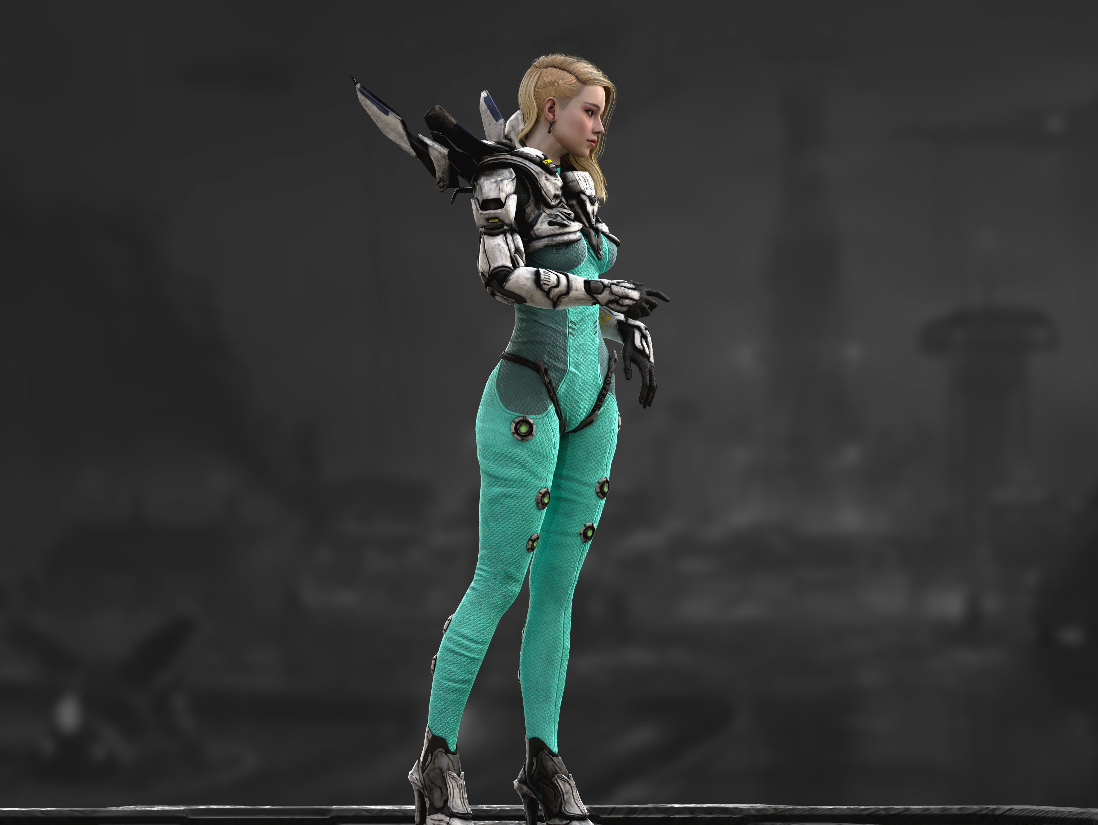 Sci Fi Girl Astronaut Low-poly 3D model_11