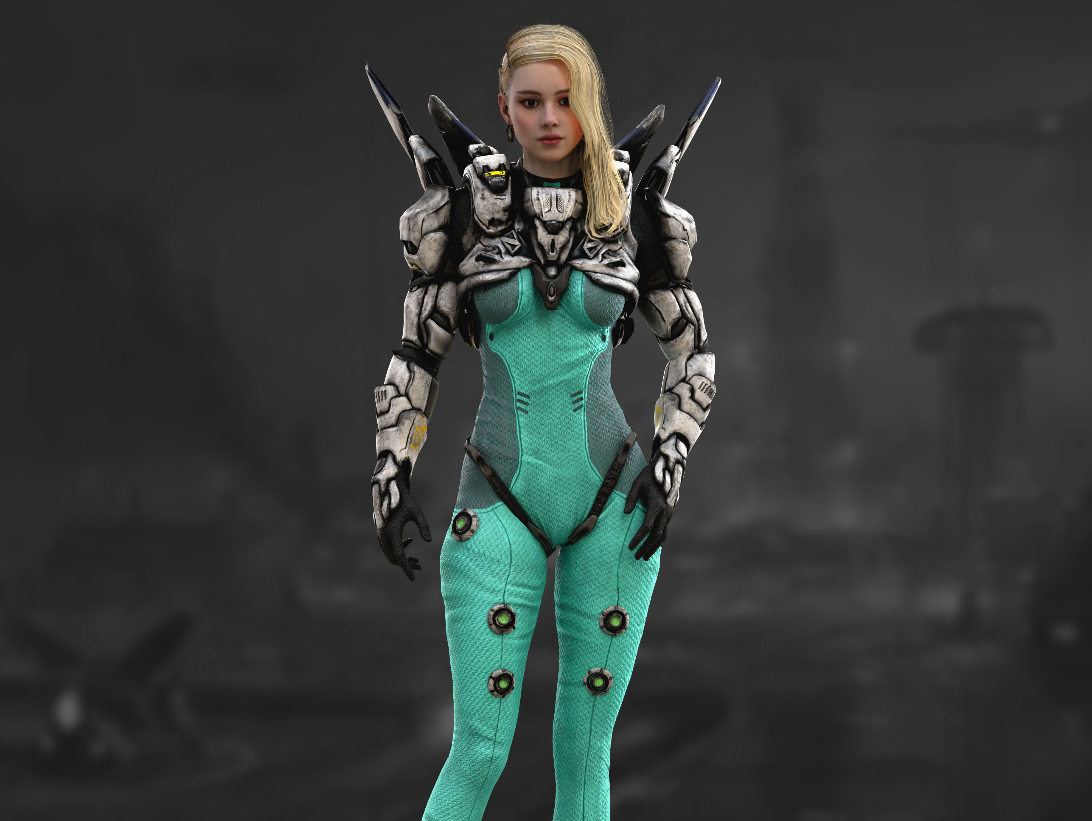 Sci Fi Girl Astronaut Low-poly 3D model_2