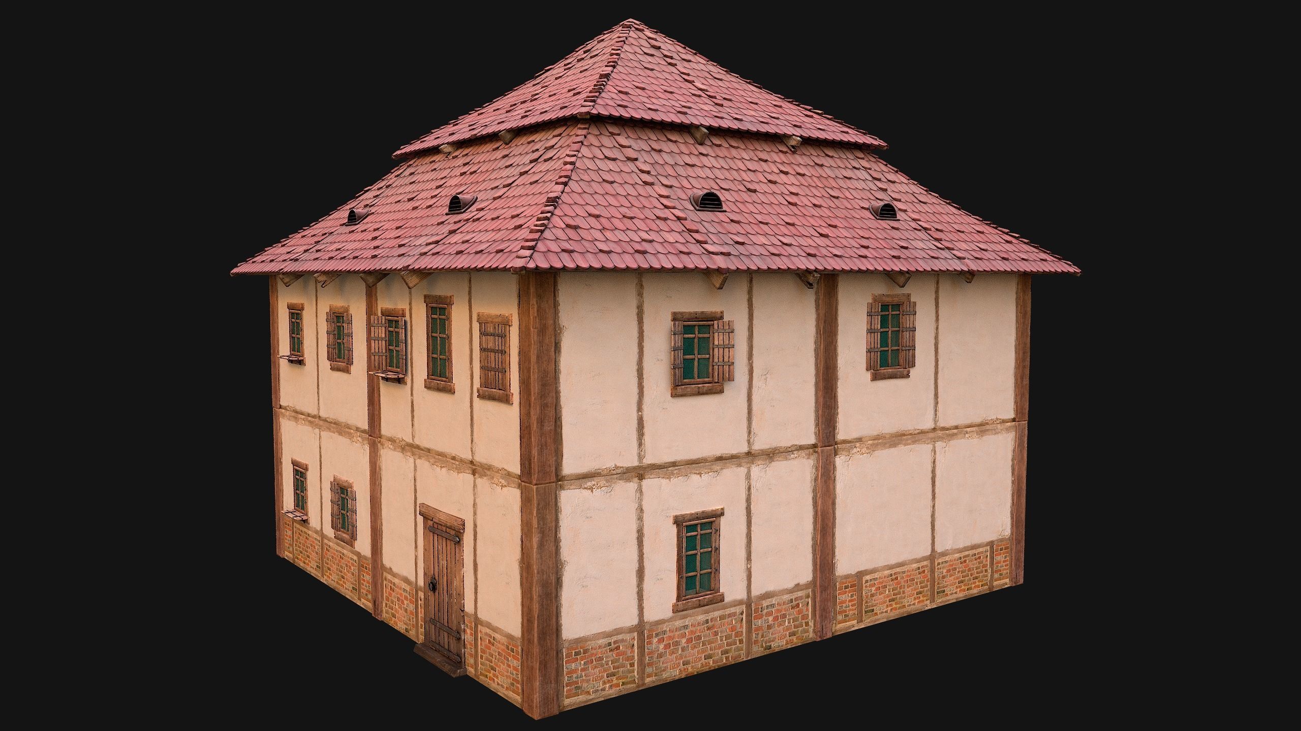 Medieval Two Storey House Low-poly 3D model_19