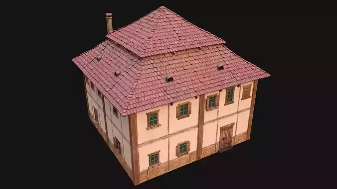 Medieval Two Storey House Low-poly 3D model Medieval Two Storey House Low-poly 3D model