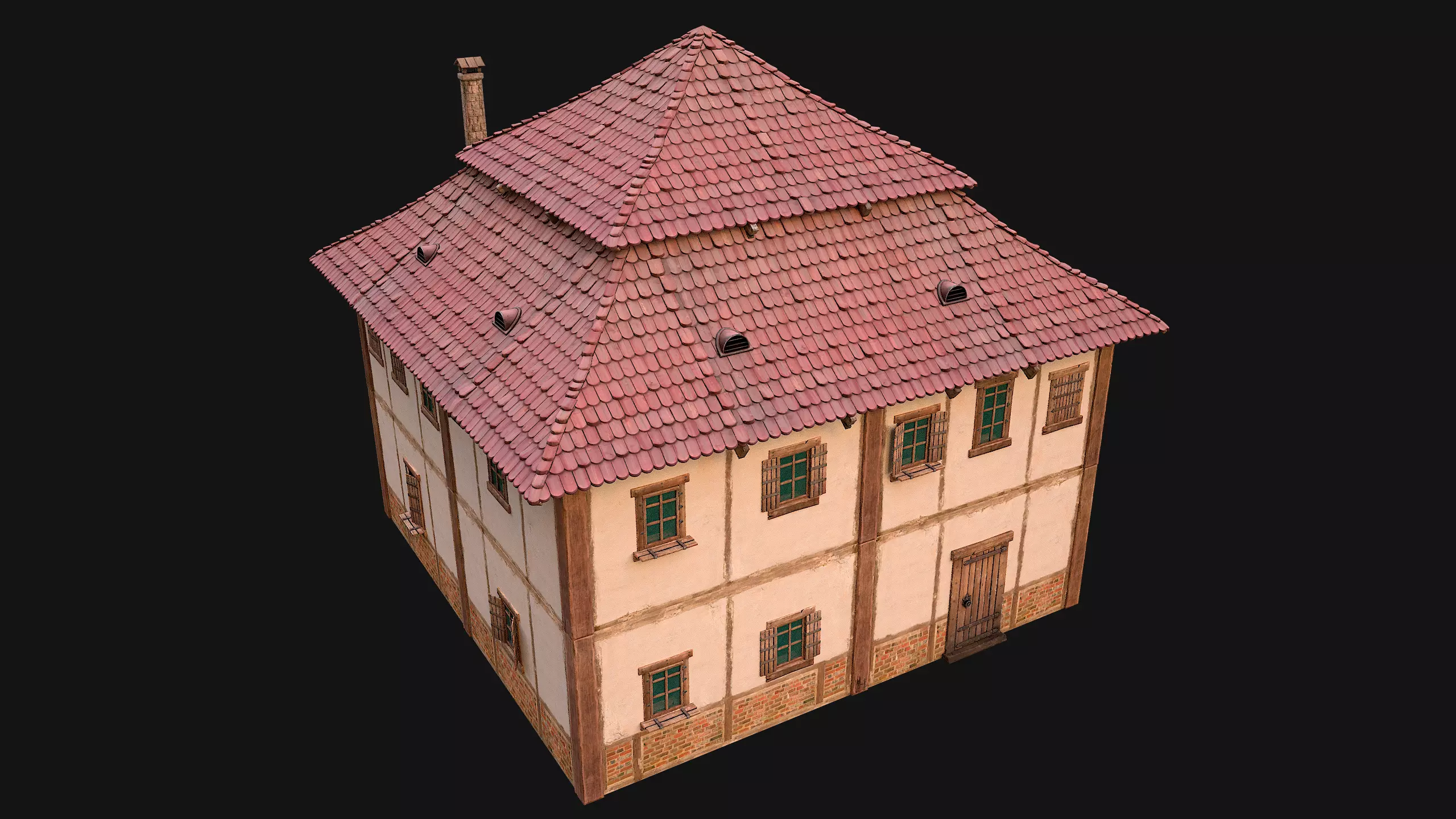 Medieval Two Storey House Low-poly 3D model_0