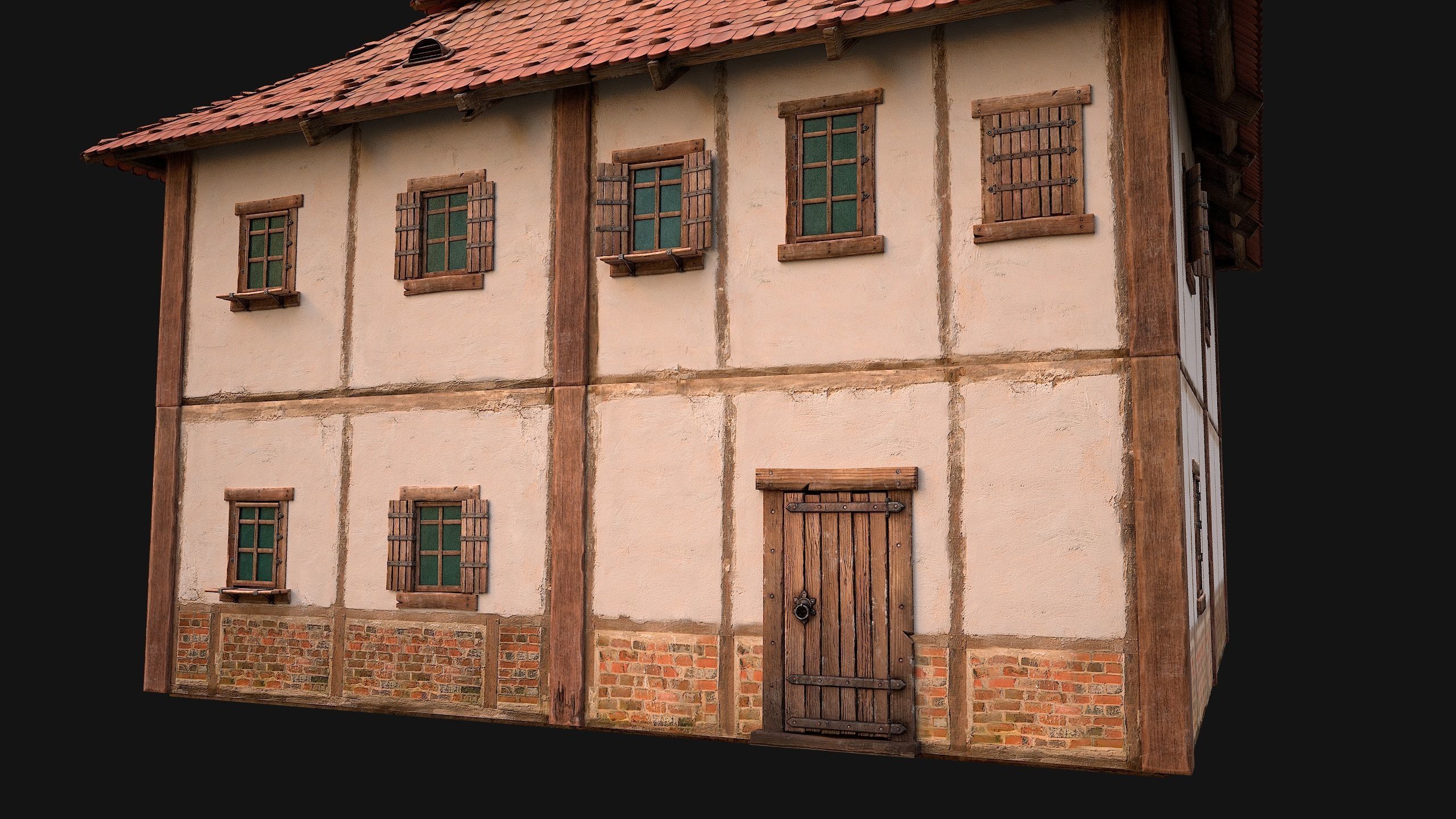 Medieval Two Storey House Low-poly 3D model_21
