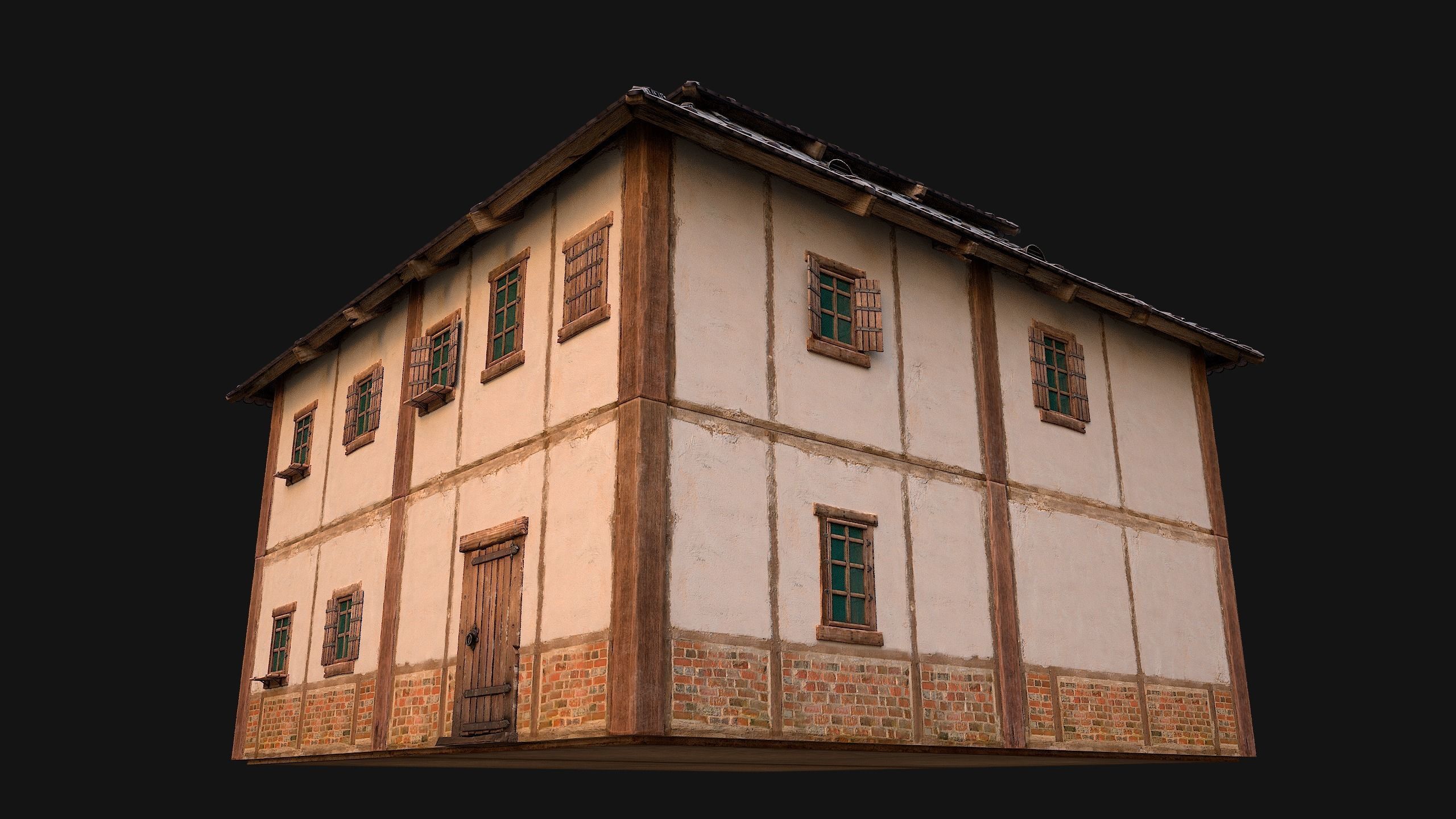 Medieval Two Storey House Low-poly 3D model_11