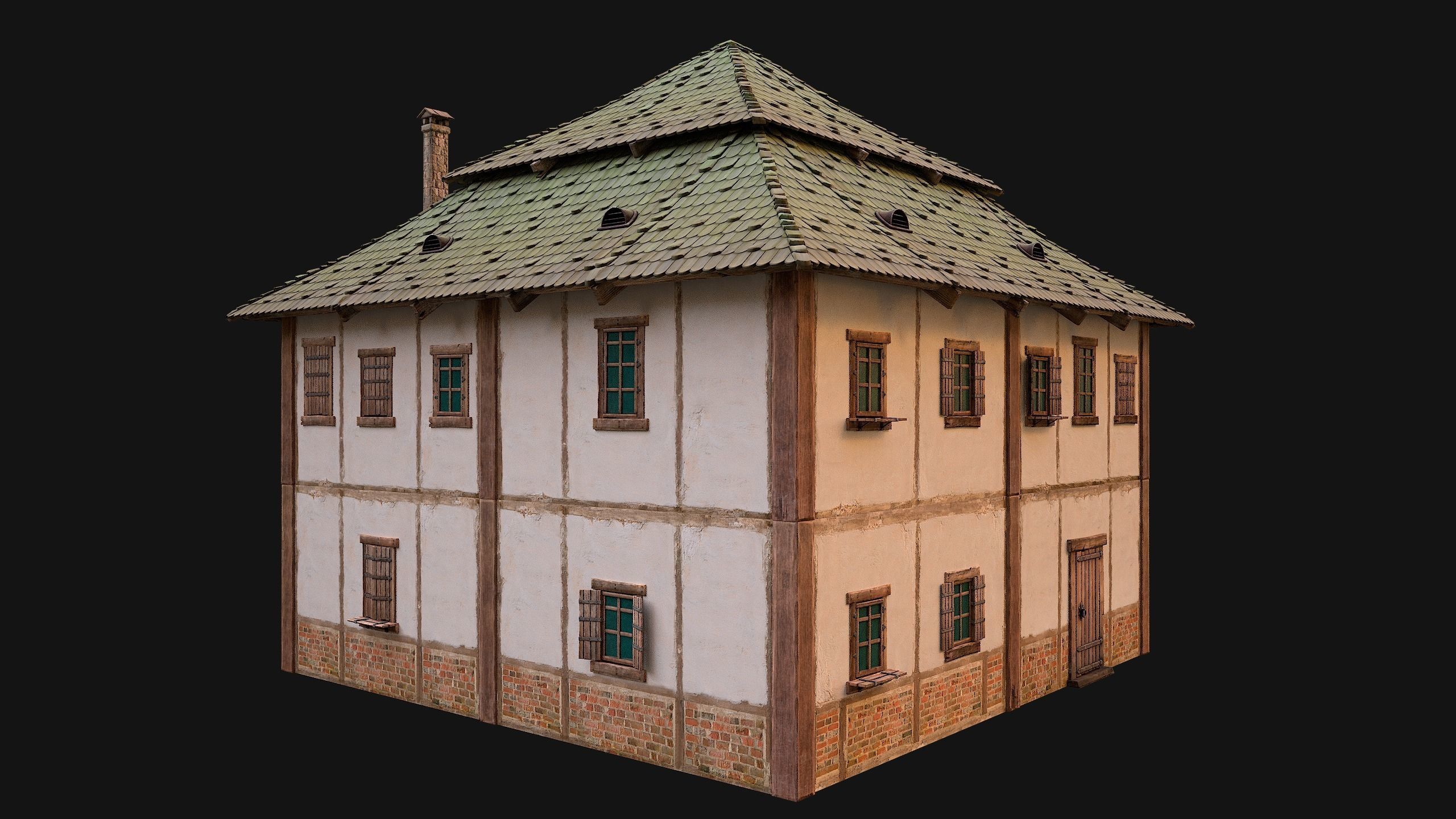 Medieval Two Storey House Low-poly 3D model_12