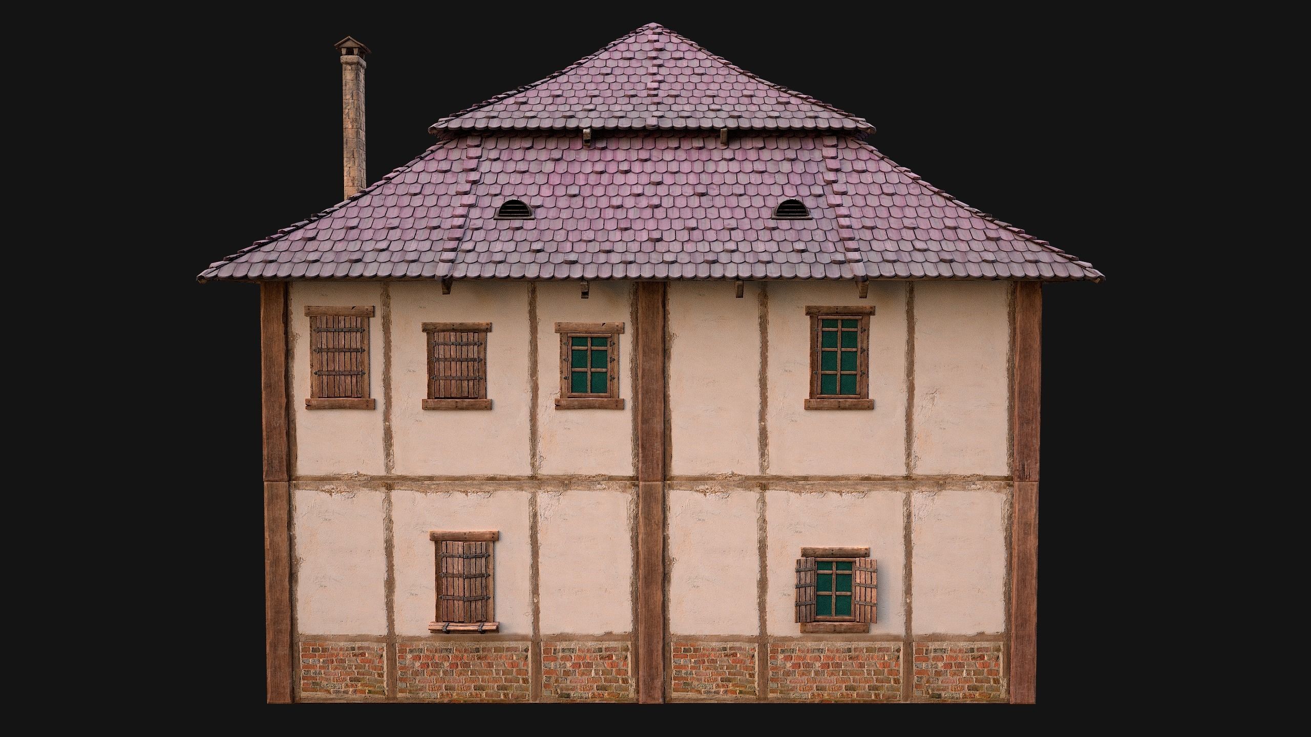 Medieval Two Storey House Low-poly 3D model_13