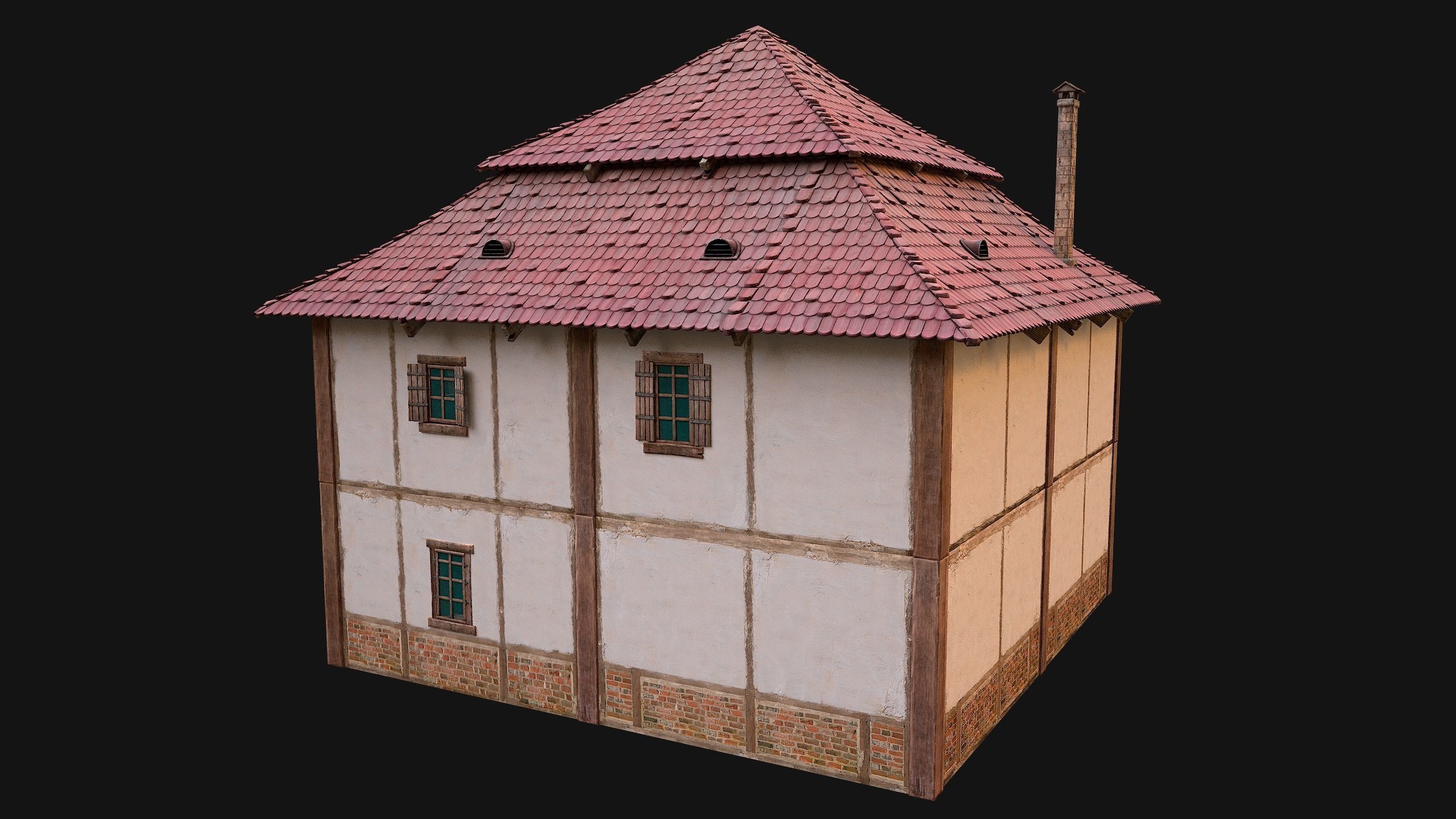 Medieval Two Storey House Low-poly 3D model_17