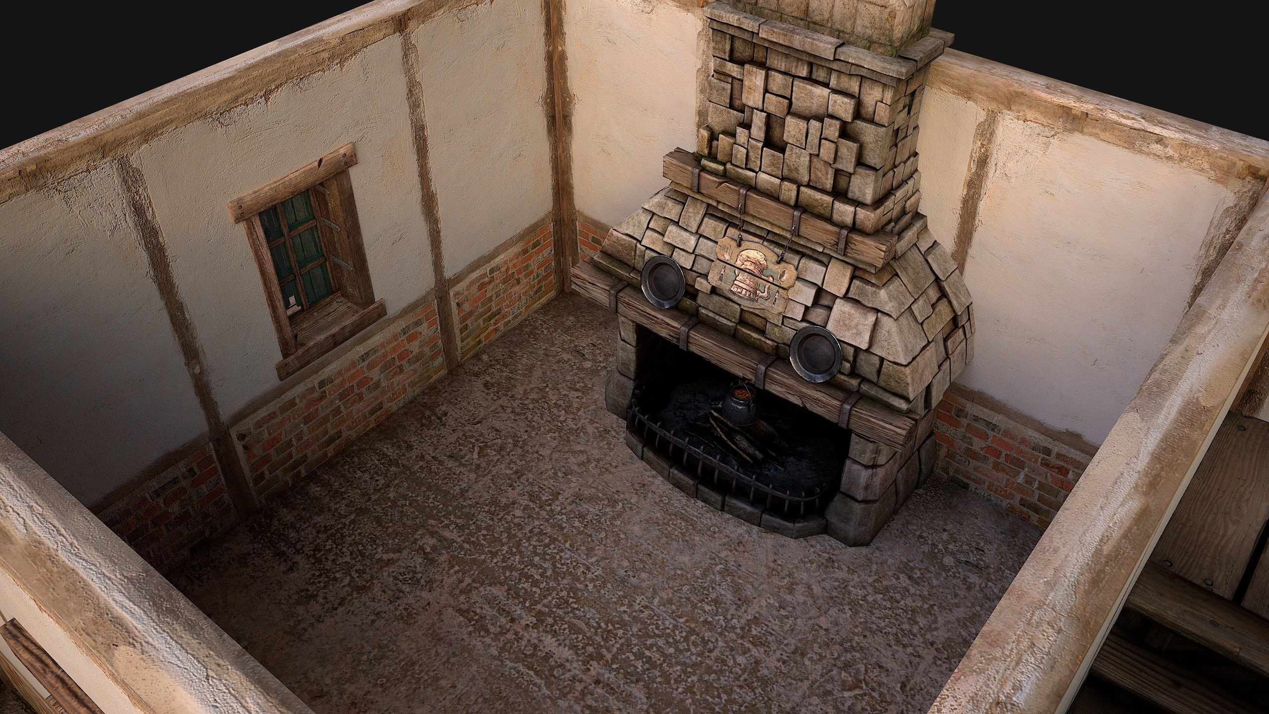 Medieval Two Storey House Low-poly 3D model_24