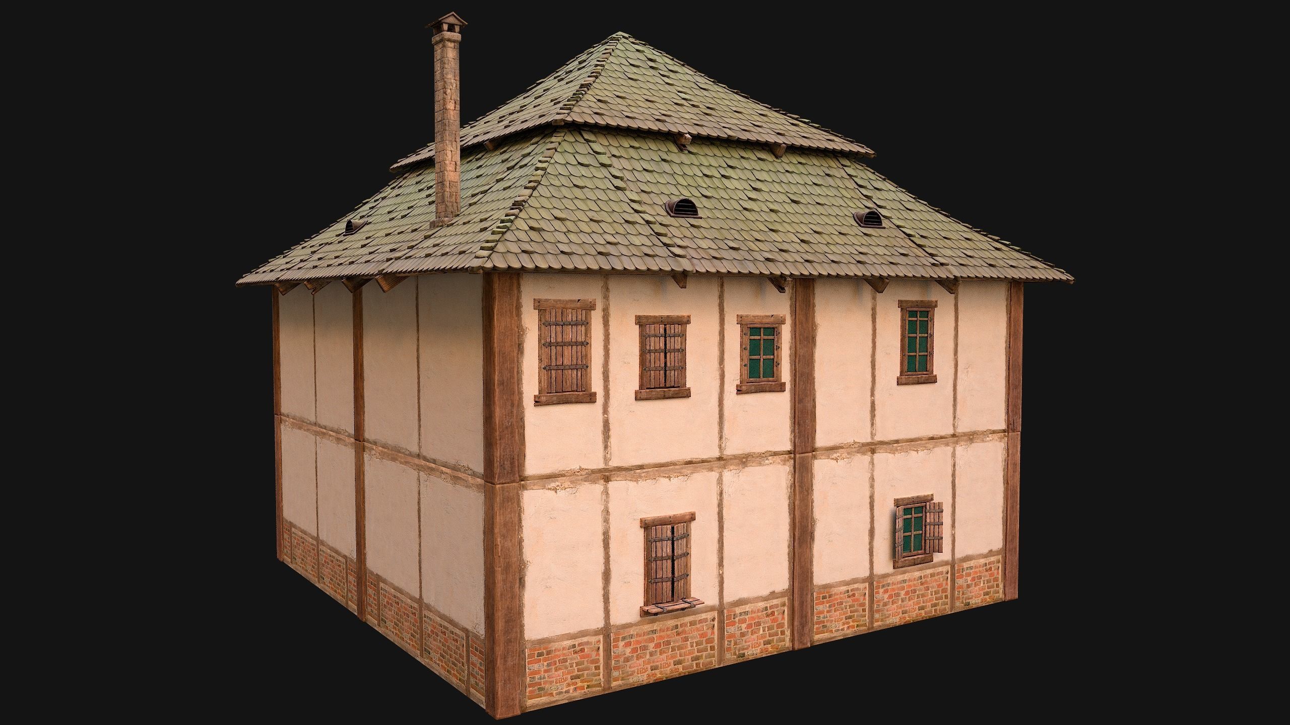Medieval Two Storey House Low-poly 3D model_14