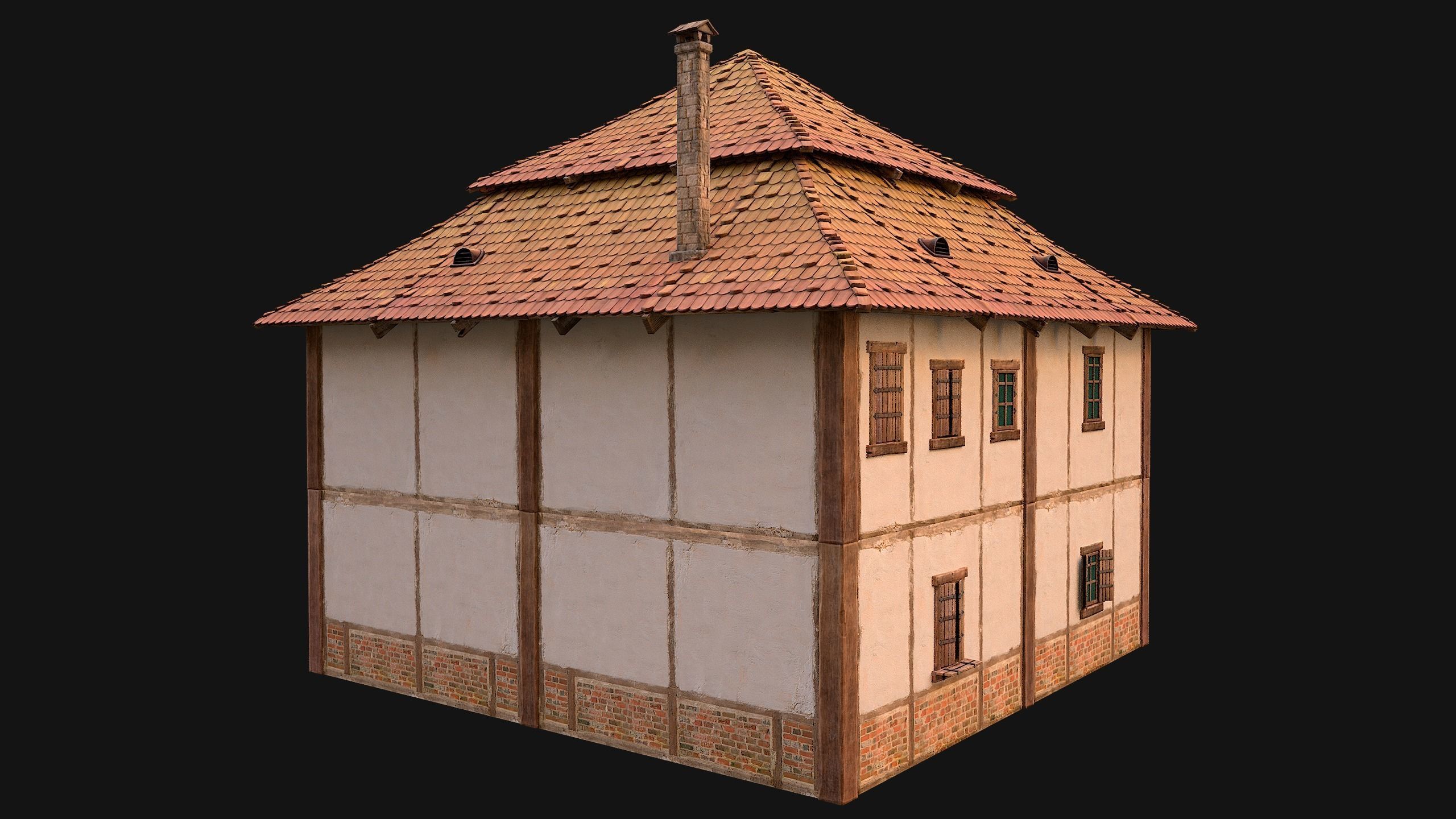 Medieval Two Storey House Low-poly 3D model_15