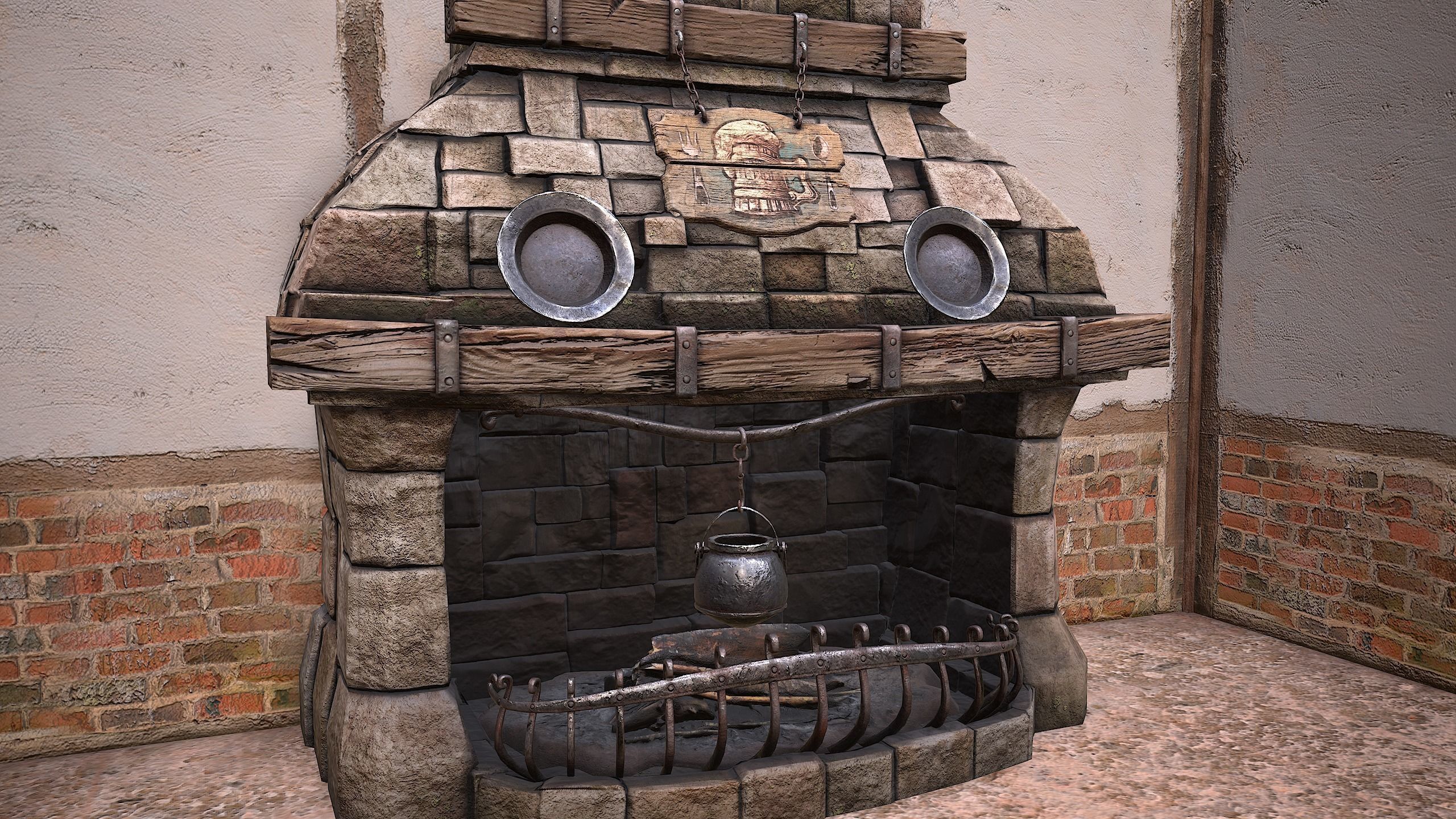 Medieval Two Storey House Low-poly 3D model_27