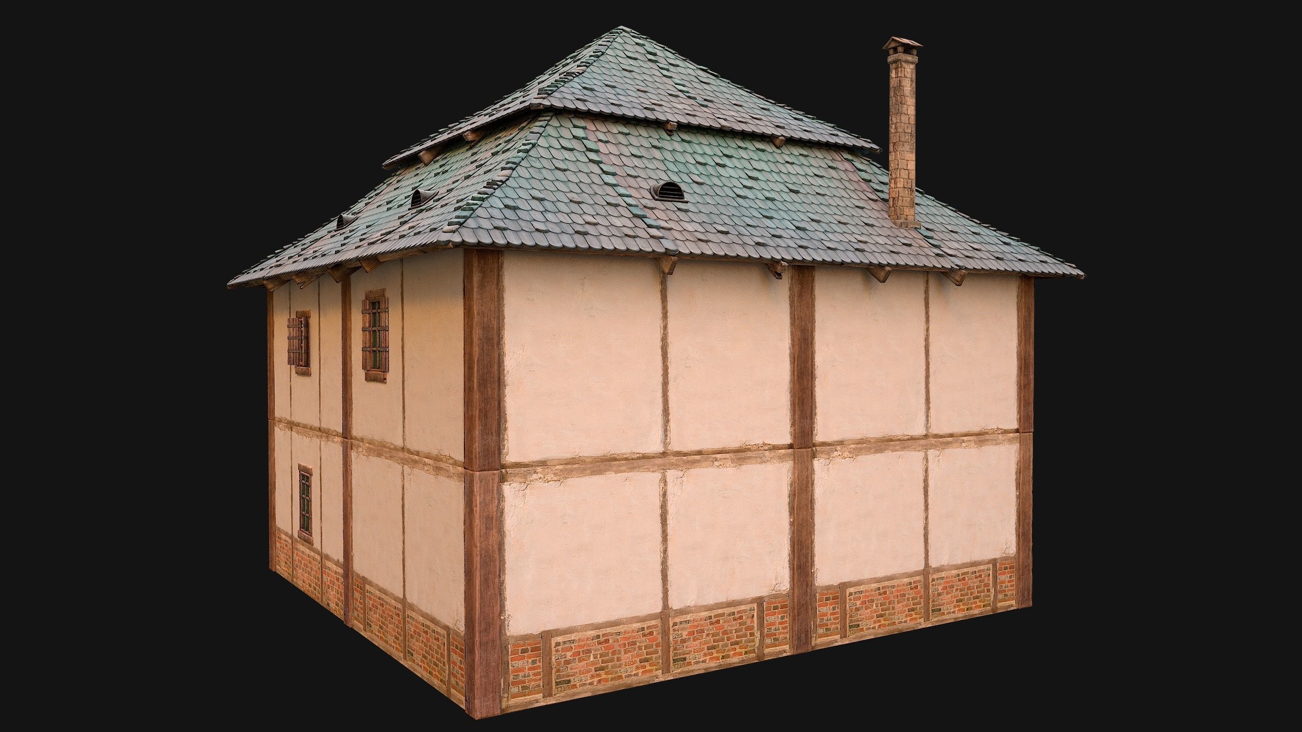 Medieval Two Storey House Low-poly 3D model_16