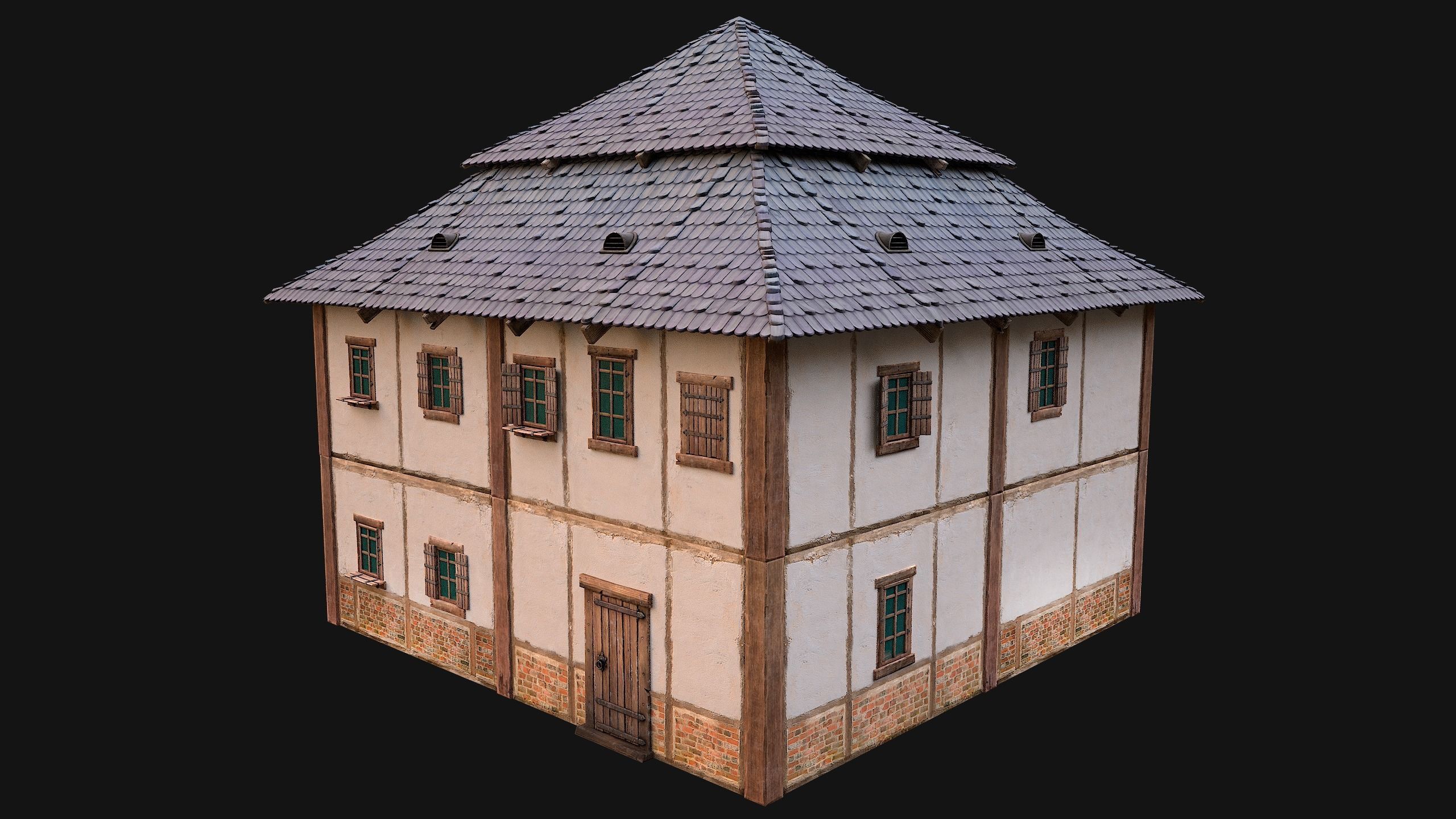 Medieval Two Storey House Low-poly 3D model_4
