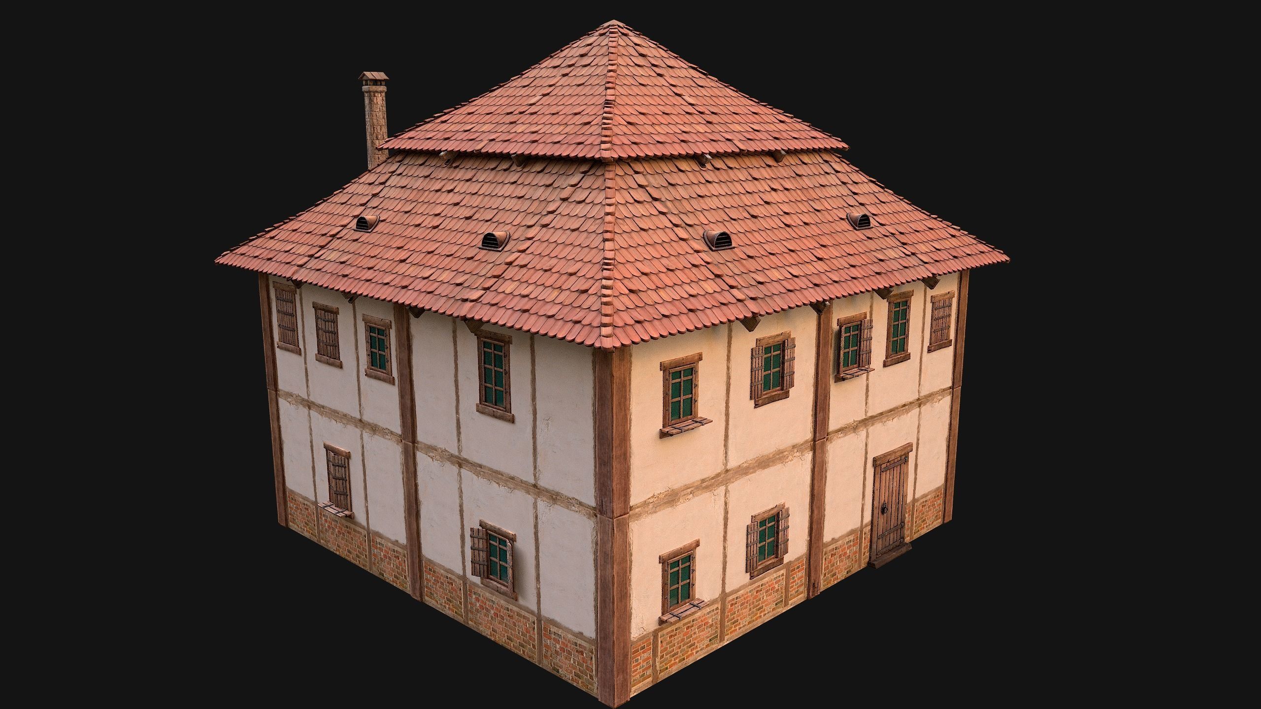 Medieval Two Storey House Low-poly 3D model_5