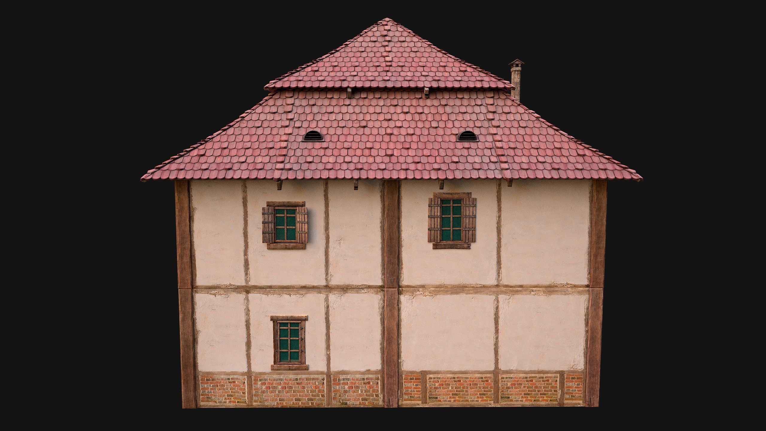 Medieval Two Storey House Low-poly 3D model_18