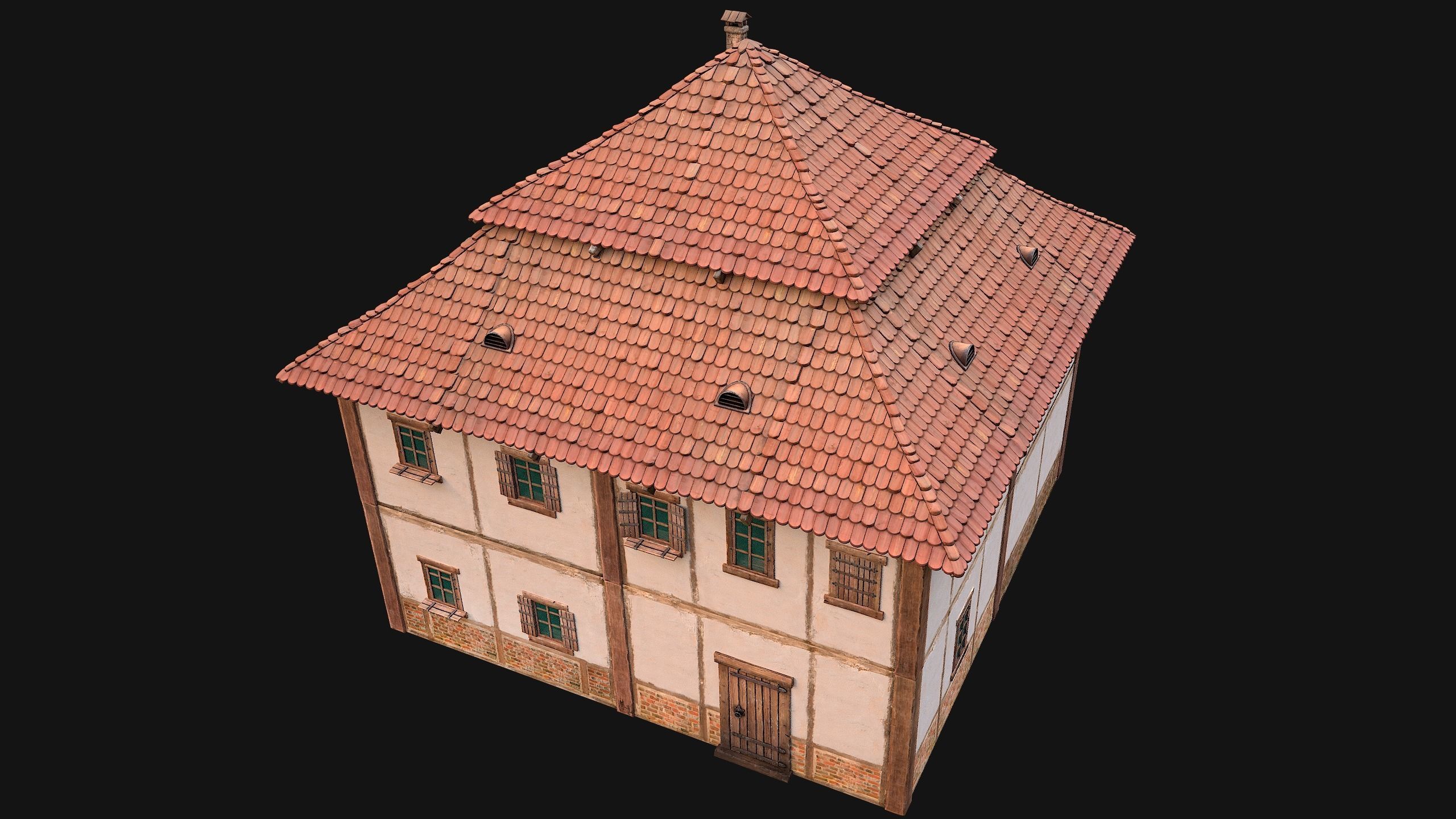 Medieval Two Storey House Low-poly 3D model_20
