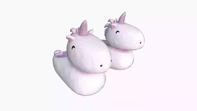 Slippers E09 White Pink Unicorn - Costume Character Design Low-poly 3D model