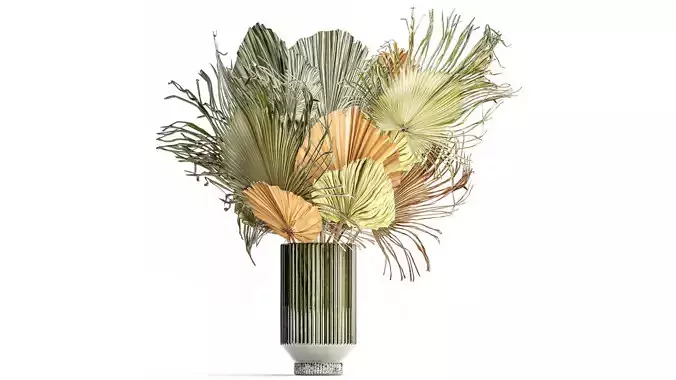 bouquet of dried flowers vase glass palm leaf branch 305