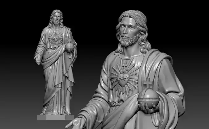 Jesus with Sacred Heart Statue 3D print model