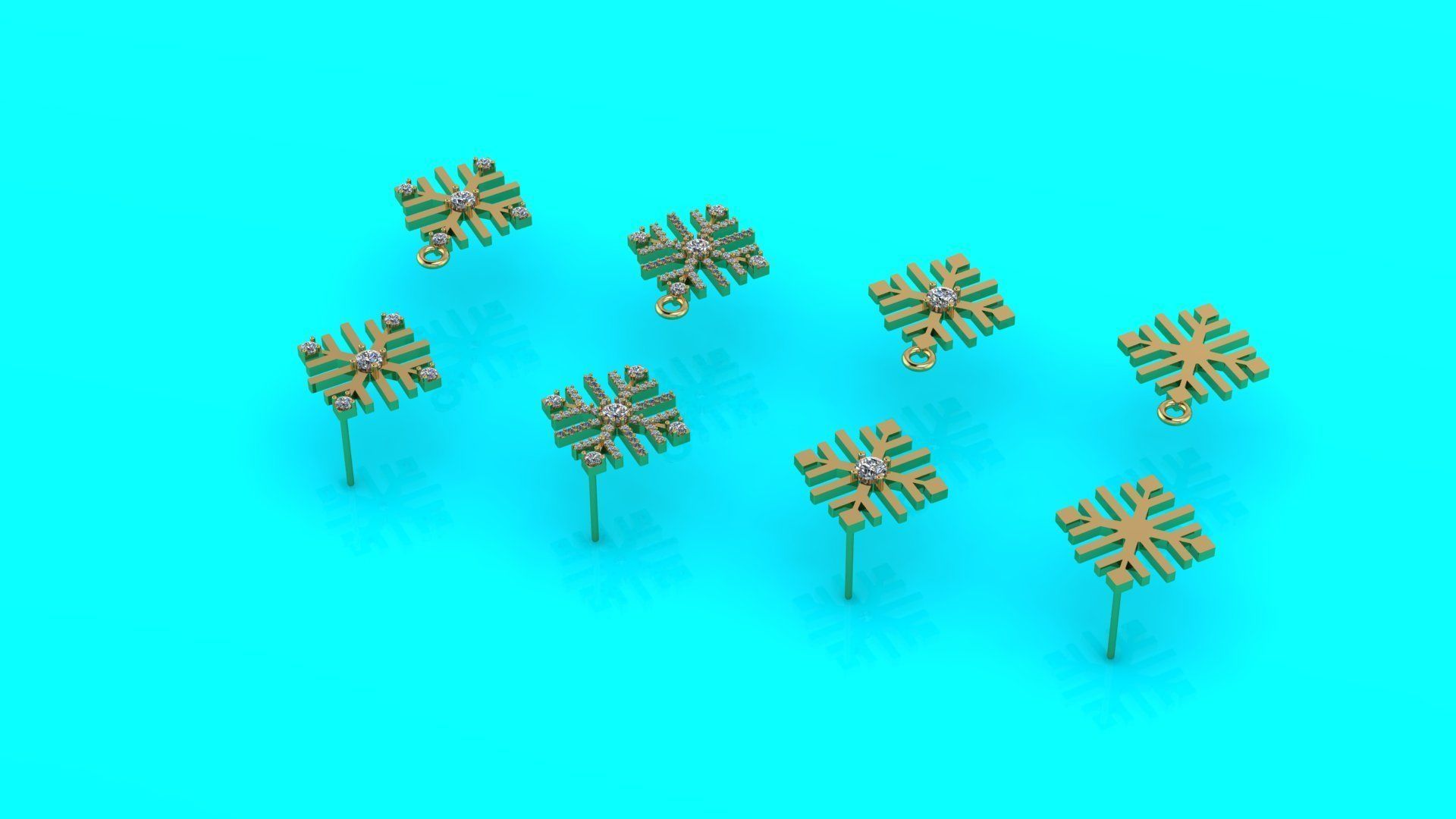 Nice snowflake pack - 4 pendants and 4 stud earrings 3D print model_8