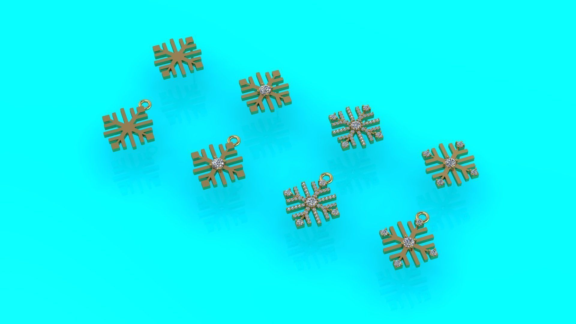 Nice snowflake pack - 4 pendants and 4 stud earrings 3D print model_9