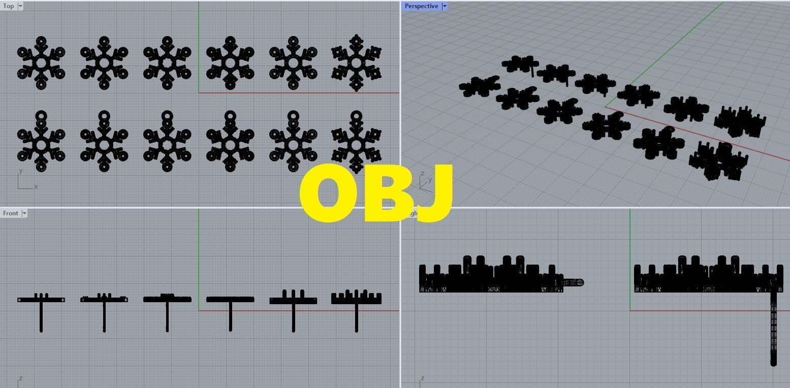 Nice snowflake pack - 4 pendants and 4 stud earrings 3D print model_15