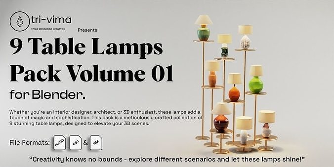 Elegant Illuminations - 9 Table Lamps Pack Vol01 3D model