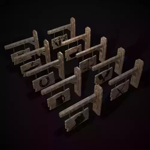 Rustic Wooden Signboard Variety Low-poly 3D model