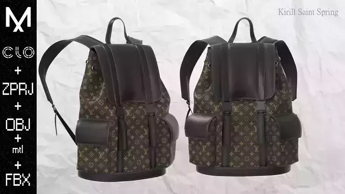  LV BackPack Marvelous designer Clo3d OBJ mtl FBX ZPRJ