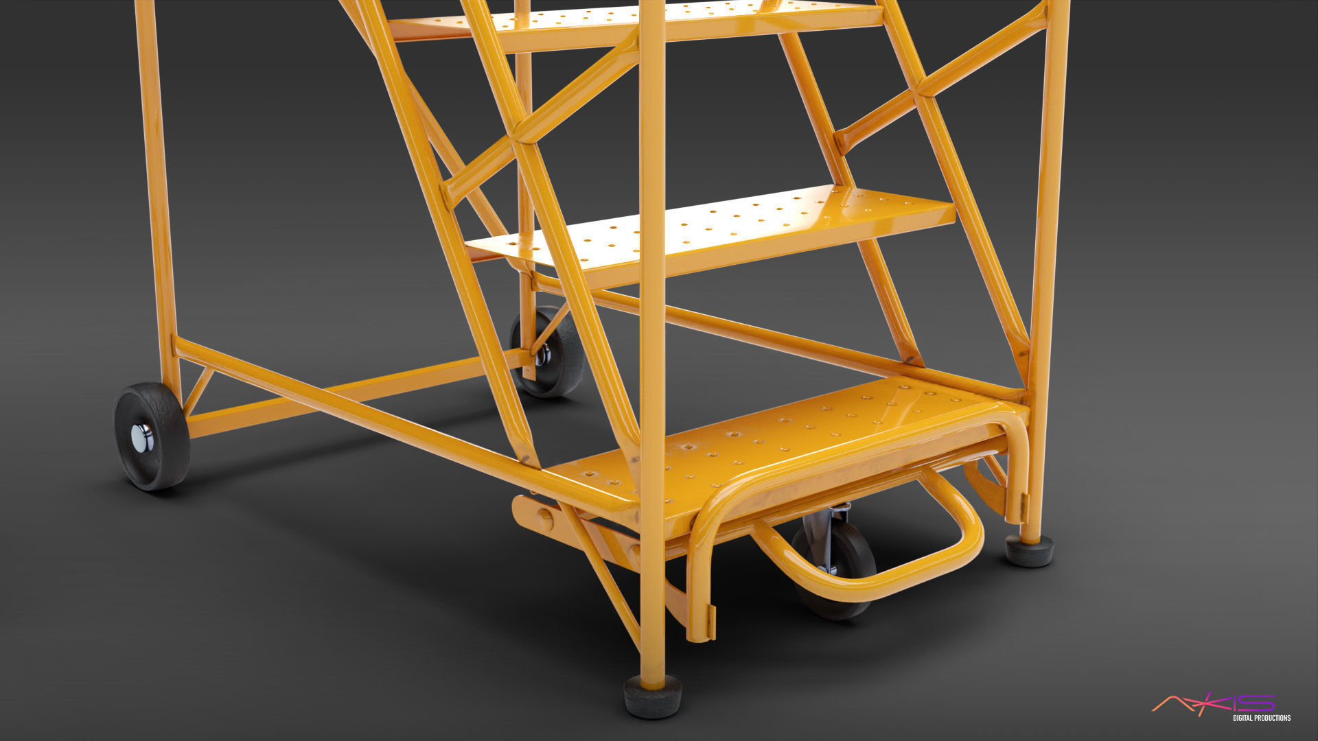 Narrow Aisle 5 Step warehouse ladder 3D model_6