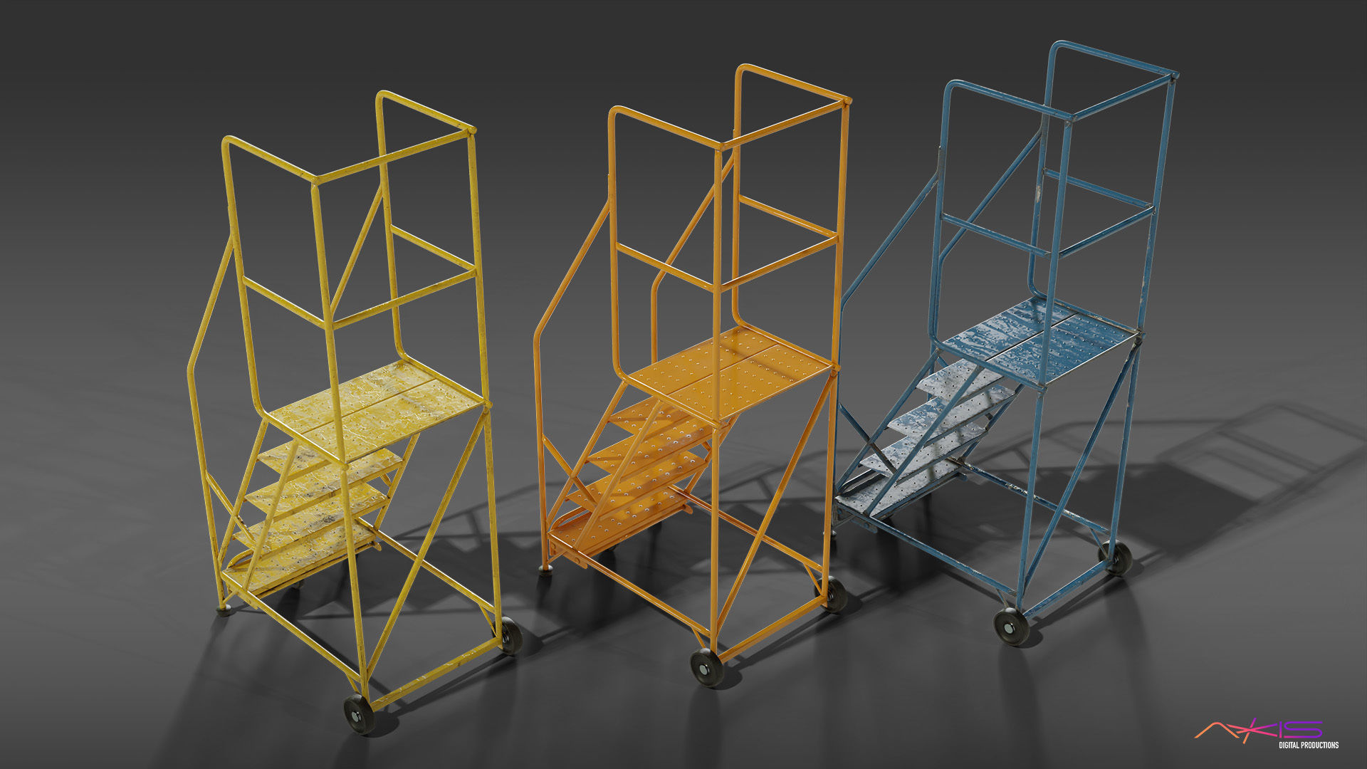Narrow Aisle 5 Step warehouse ladder 3D model_11