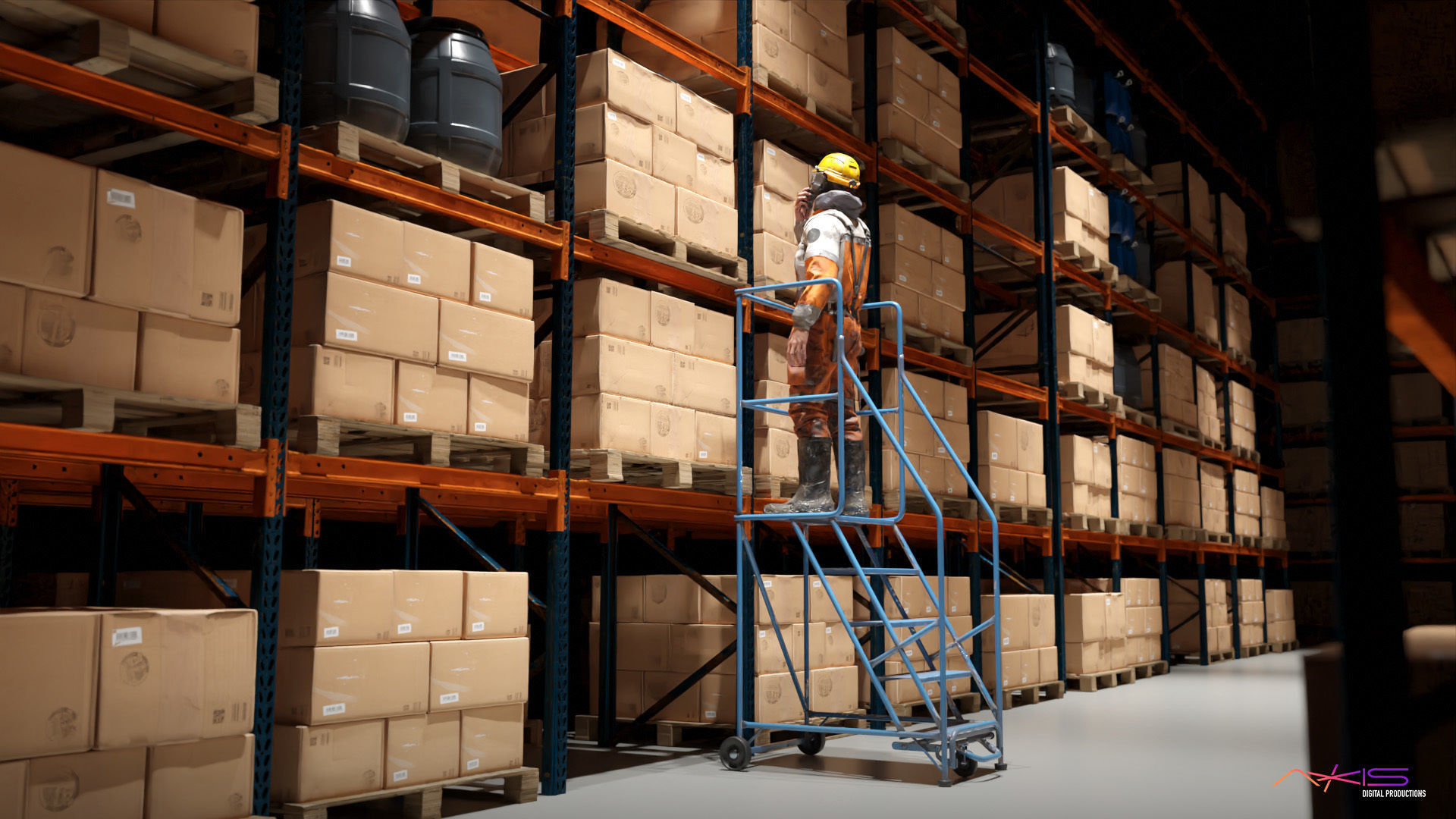 Narrow Aisle 5 Step warehouse ladder 3D model_4