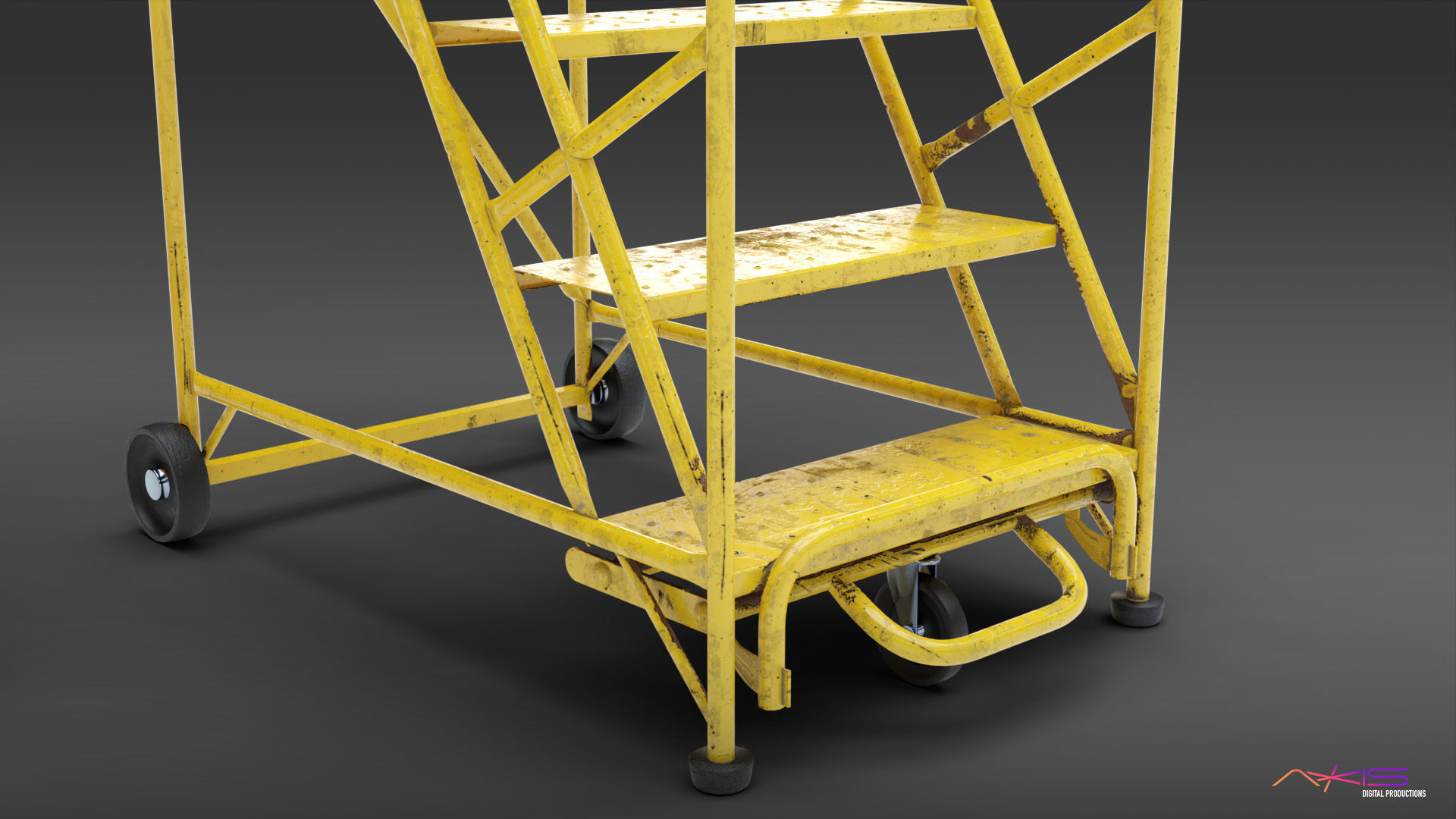 Narrow Aisle 5 Step warehouse ladder 3D model_7