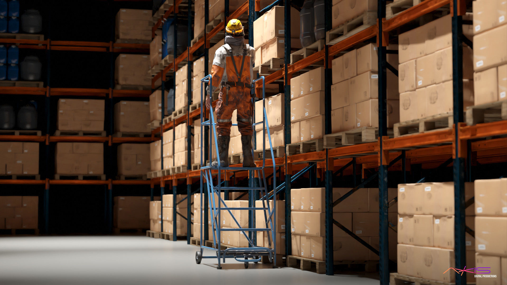 Narrow Aisle 5 Step warehouse ladder 3D model_1