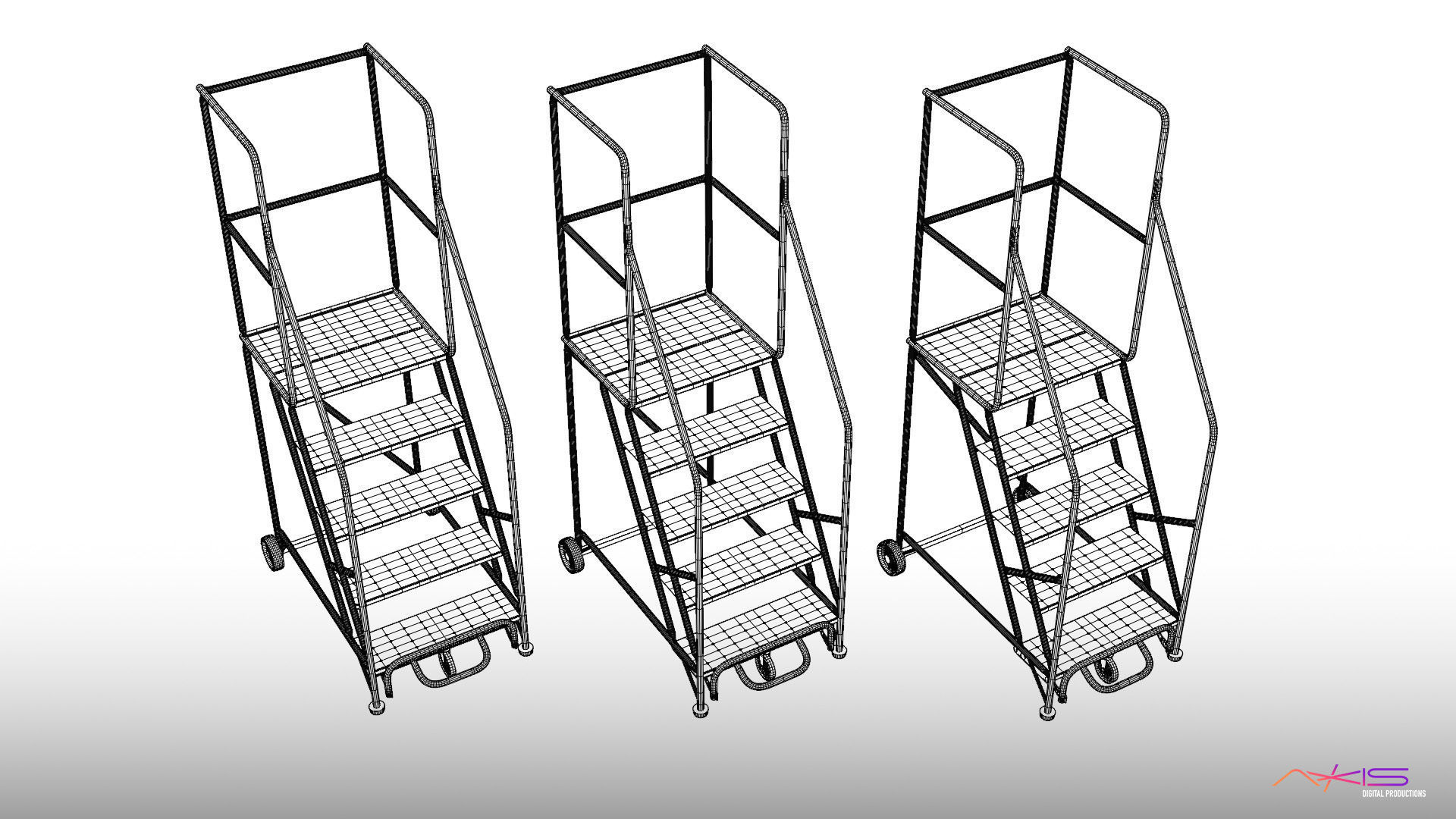 Narrow Aisle 5 Step warehouse ladder 3D model_10