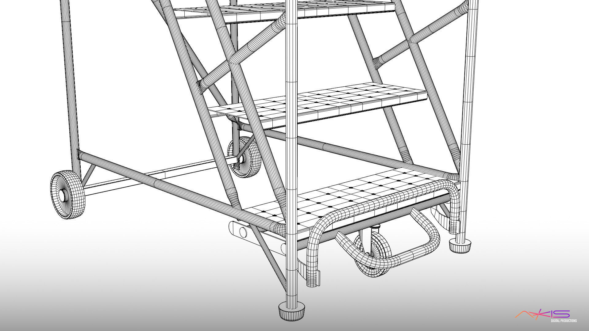 Narrow Aisle 5 Step warehouse ladder 3D model_8