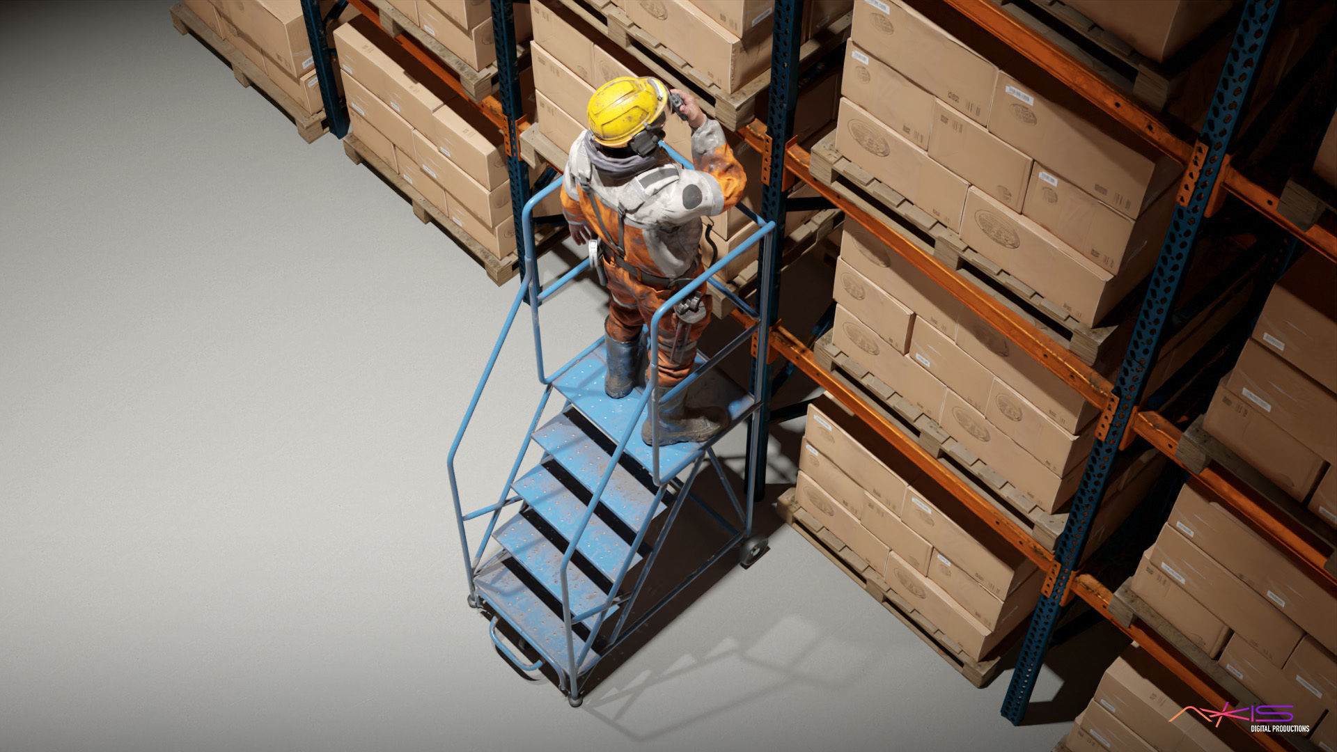 Narrow Aisle 5 Step warehouse ladder 3D model_3