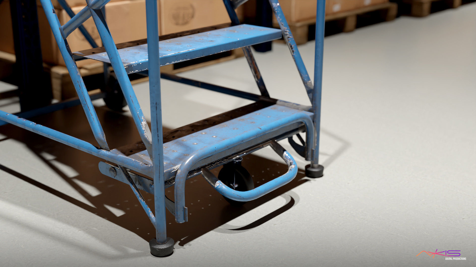 Narrow Aisle 5 Step warehouse ladder 3D model_2