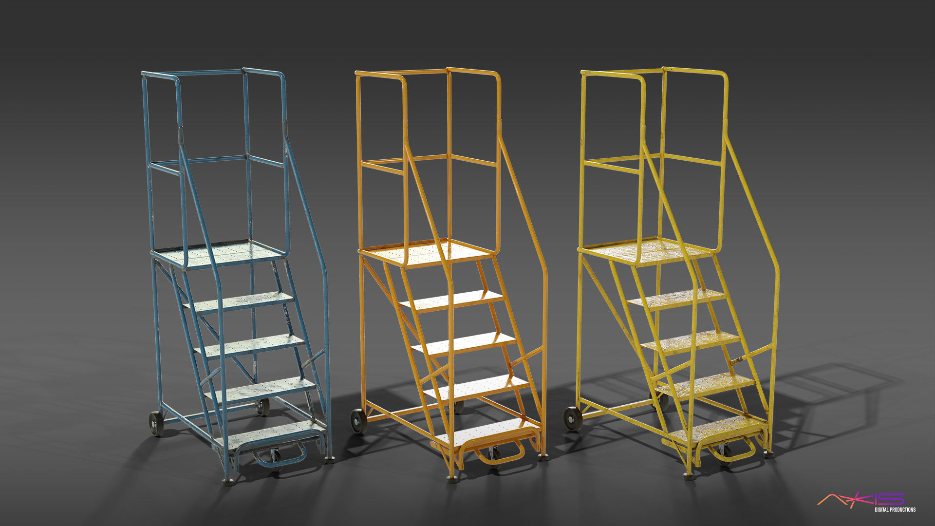 Narrow Aisle 5 Step warehouse ladder 3D model_9